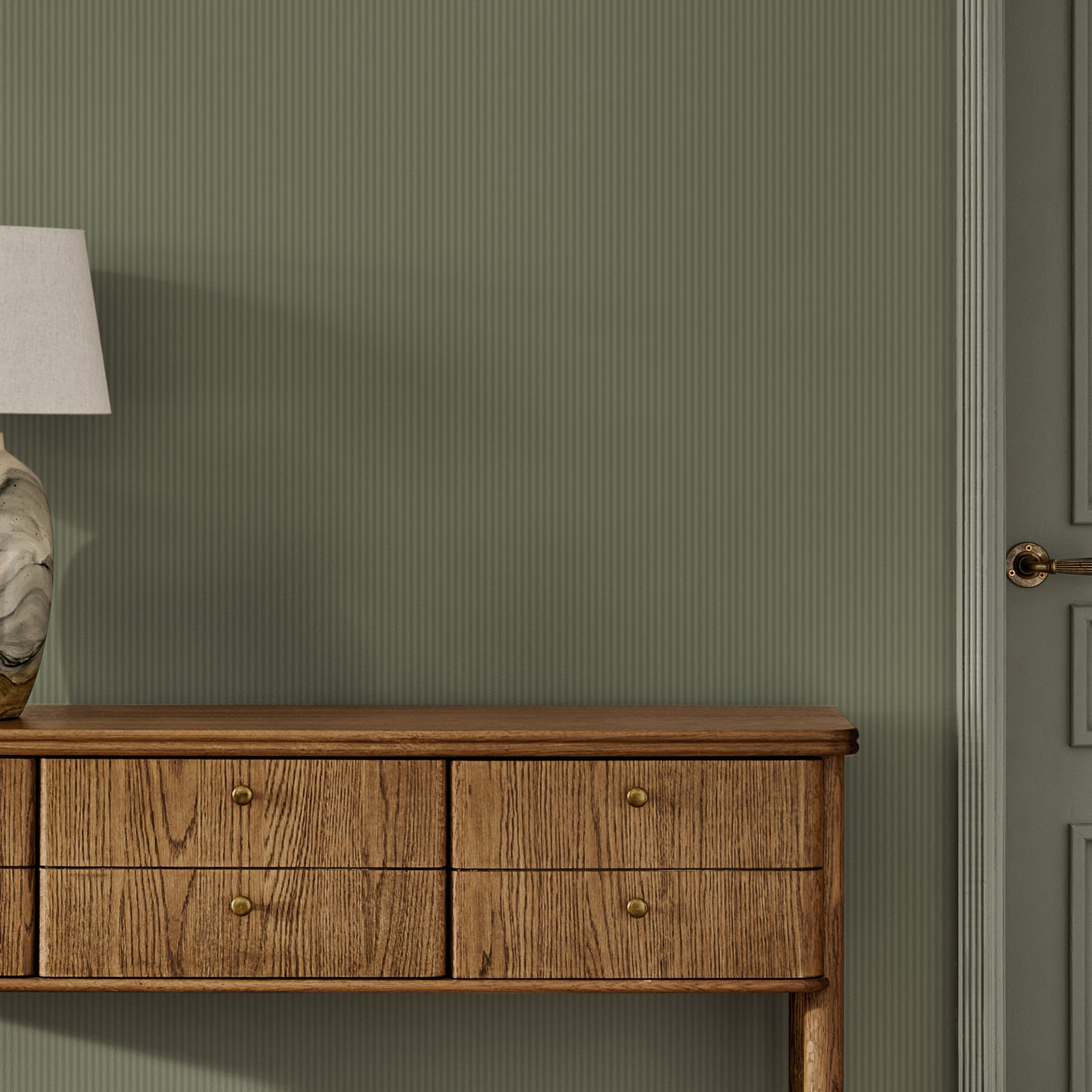 146879 Ticking Stripe Deep Green Next AW26 Wallpaper by Next