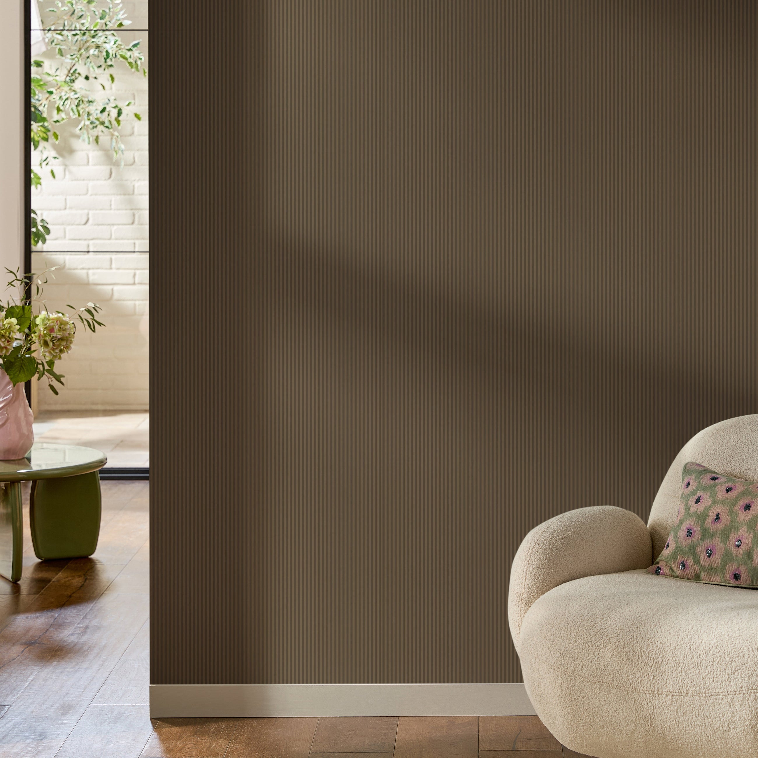146880 Ticking Stripe Mocha Next AW26 Wallpaper by Next