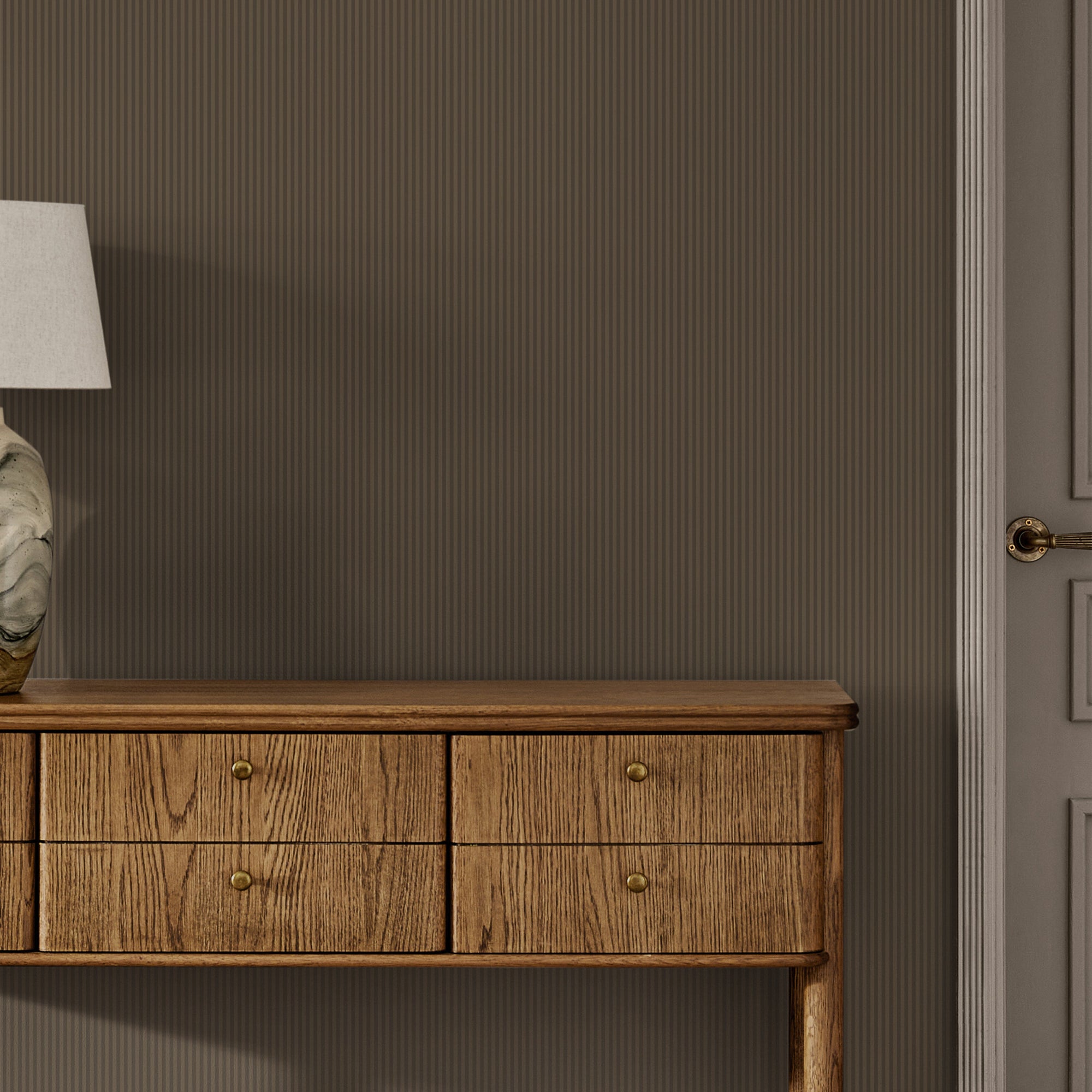 146880 Ticking Stripe Mocha Next AW26 Wallpaper by Next