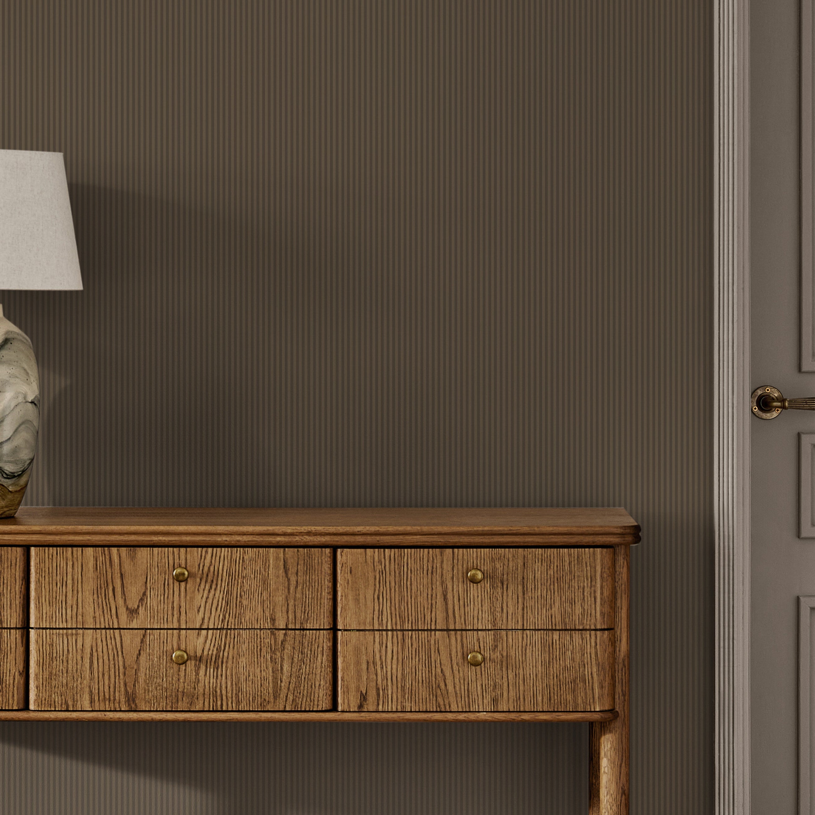 146880 Ticking Stripe Mocha Next AW26 Wallpaper by Next