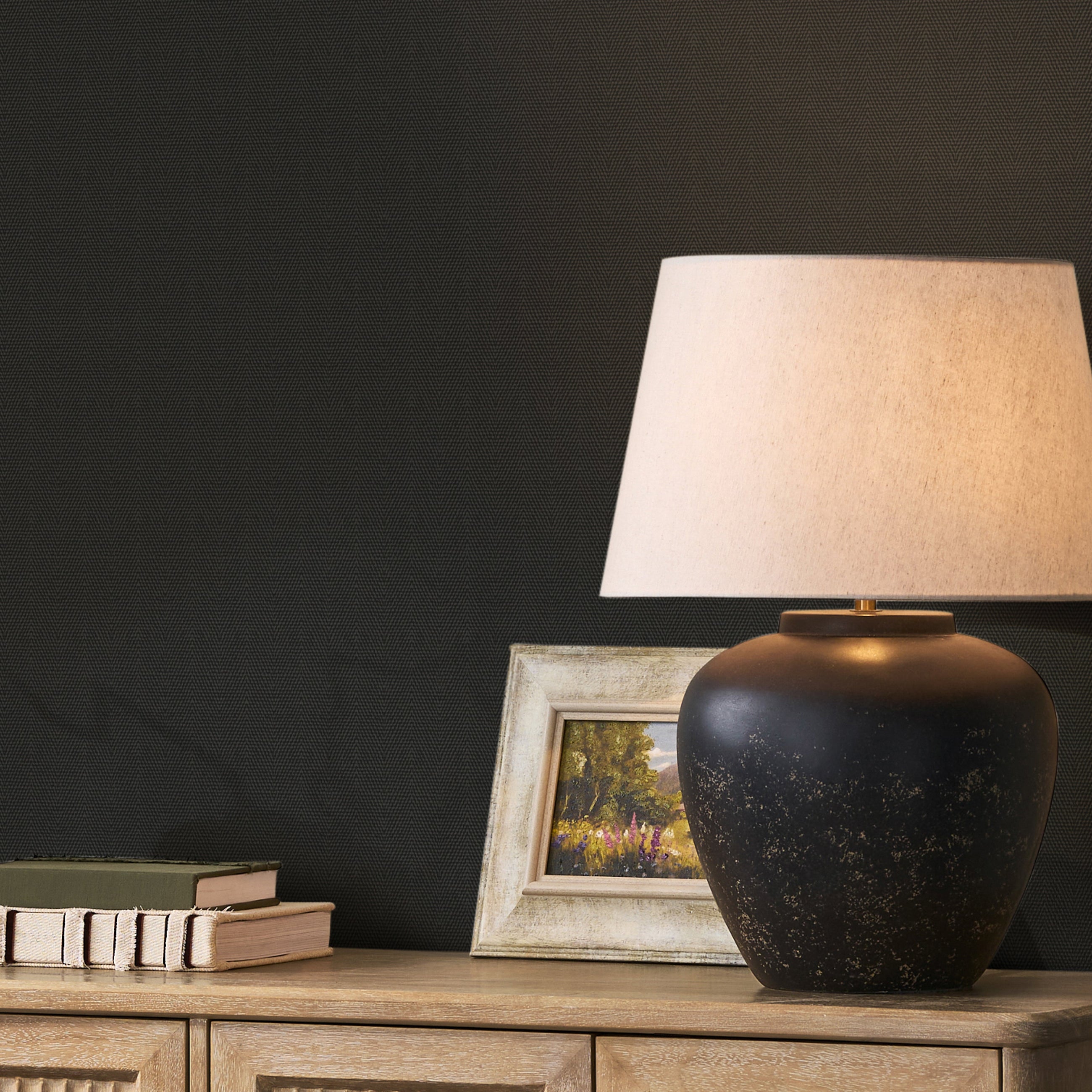 146884 Herringbone Charcoal Next AW26 Wallpaper by Next