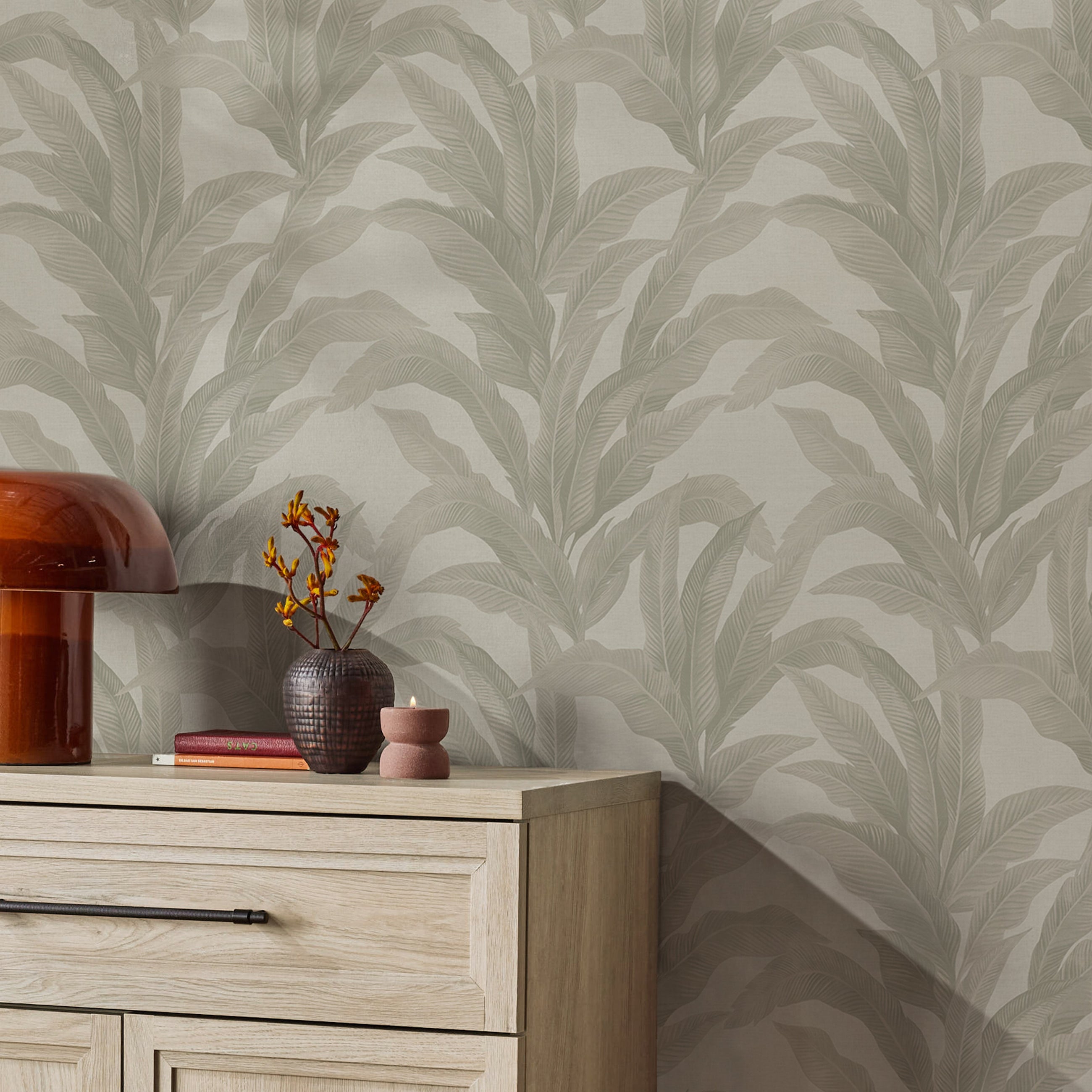 146889 Palm Print Linen Look Next AW26 Wallpaper by Next