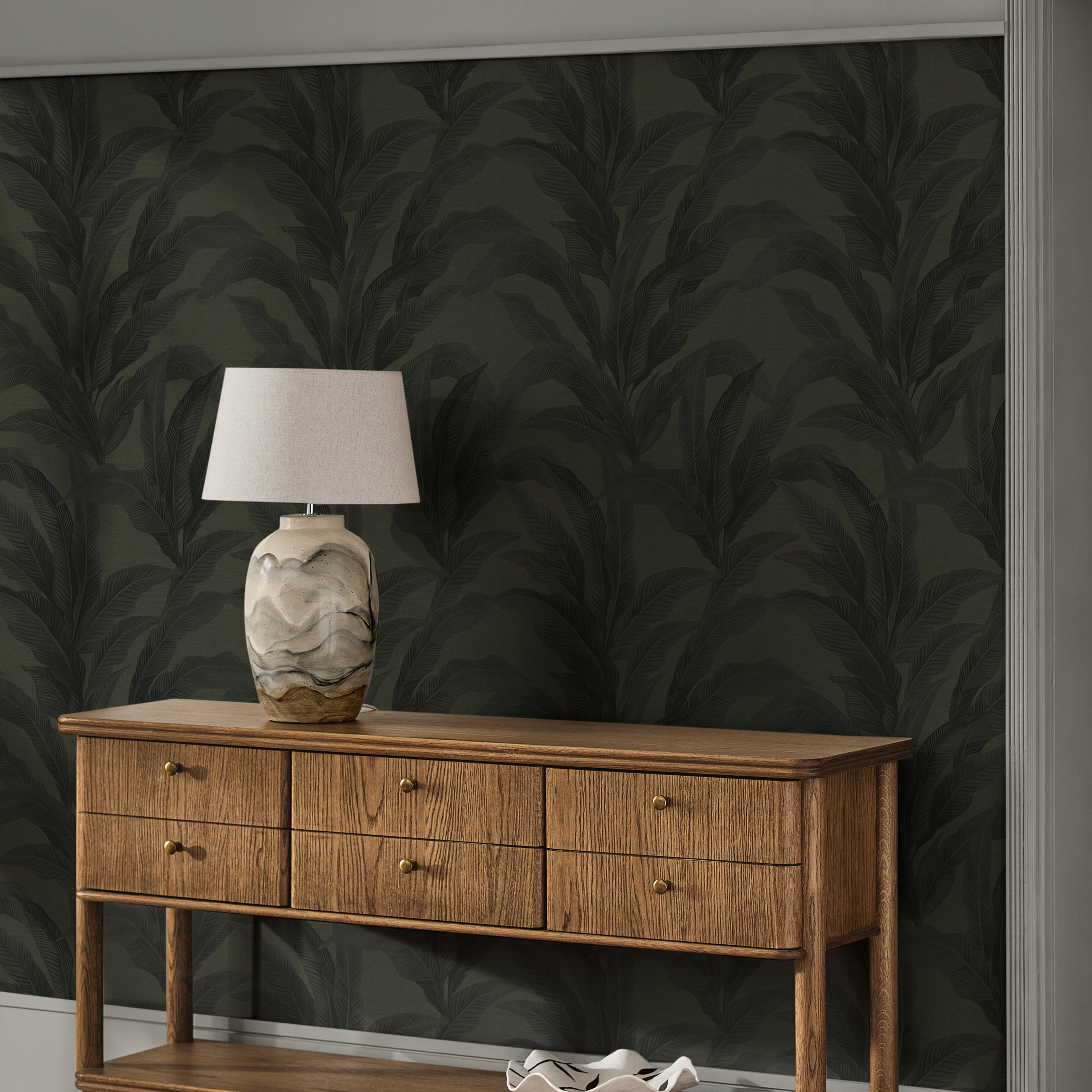 146890 Palm Print Deep Green Next AW26 Wallpaper by Next