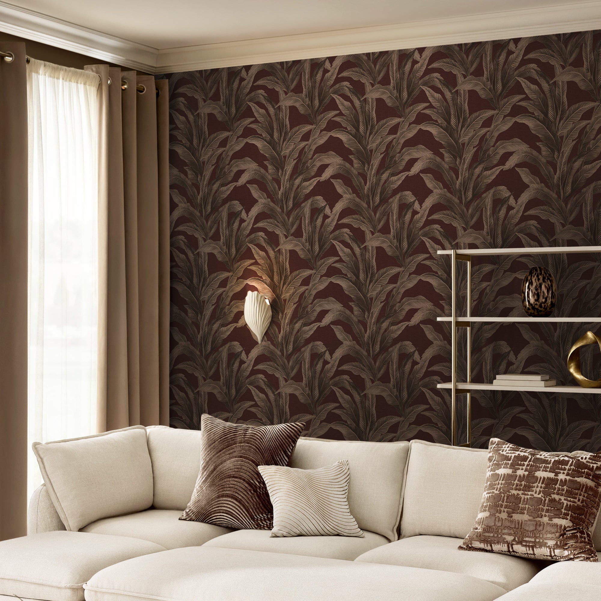 146891 Glamtique Leaf Damson Next AW26 Wallpaper by Next