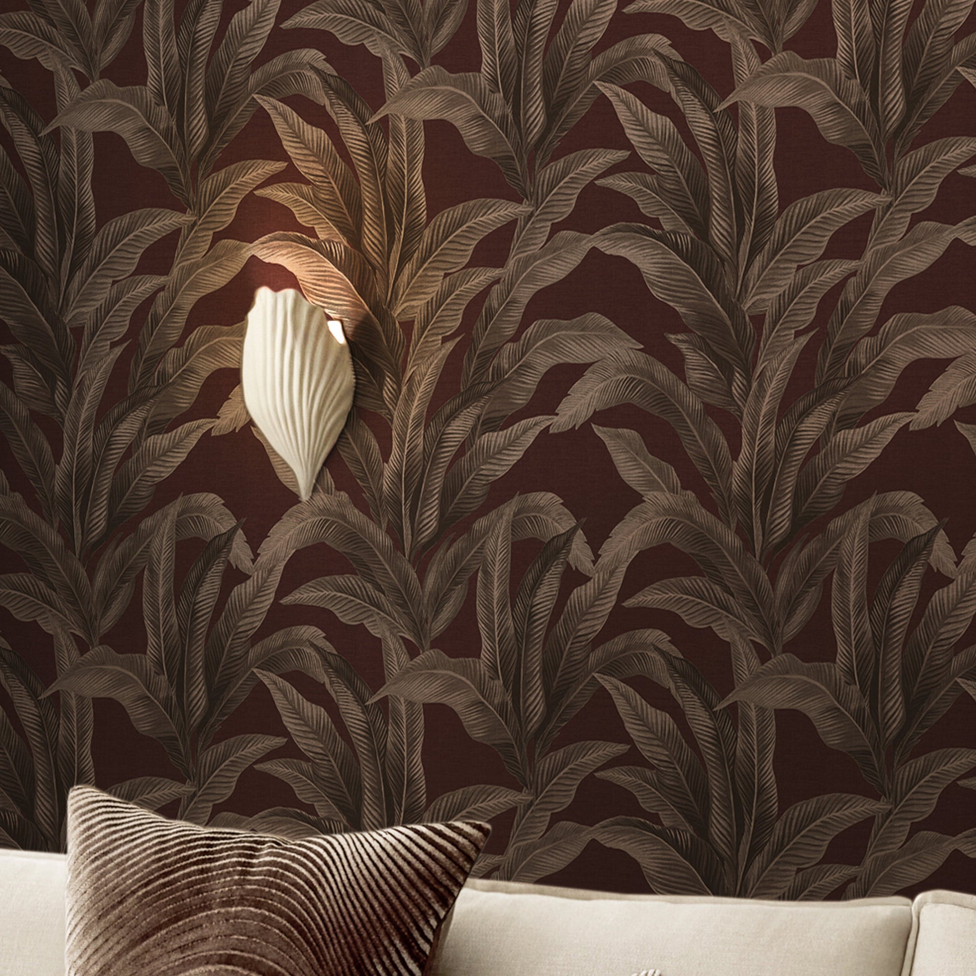 146891 Glamtique Leaf Damson Next AW26 Wallpaper by Next