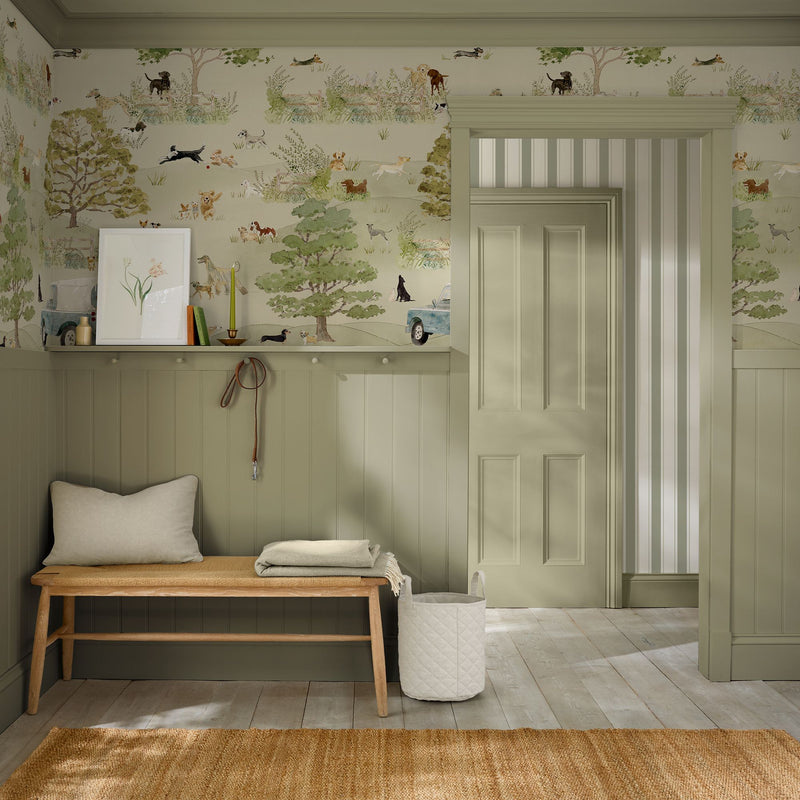 146906FXST Dog Walking Hambleton Sage Mural by Sophie Allport 300x280cm