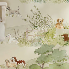 146906FXST Dog Walking Hambleton Sage Mural by Sophie Allport 300x280cm