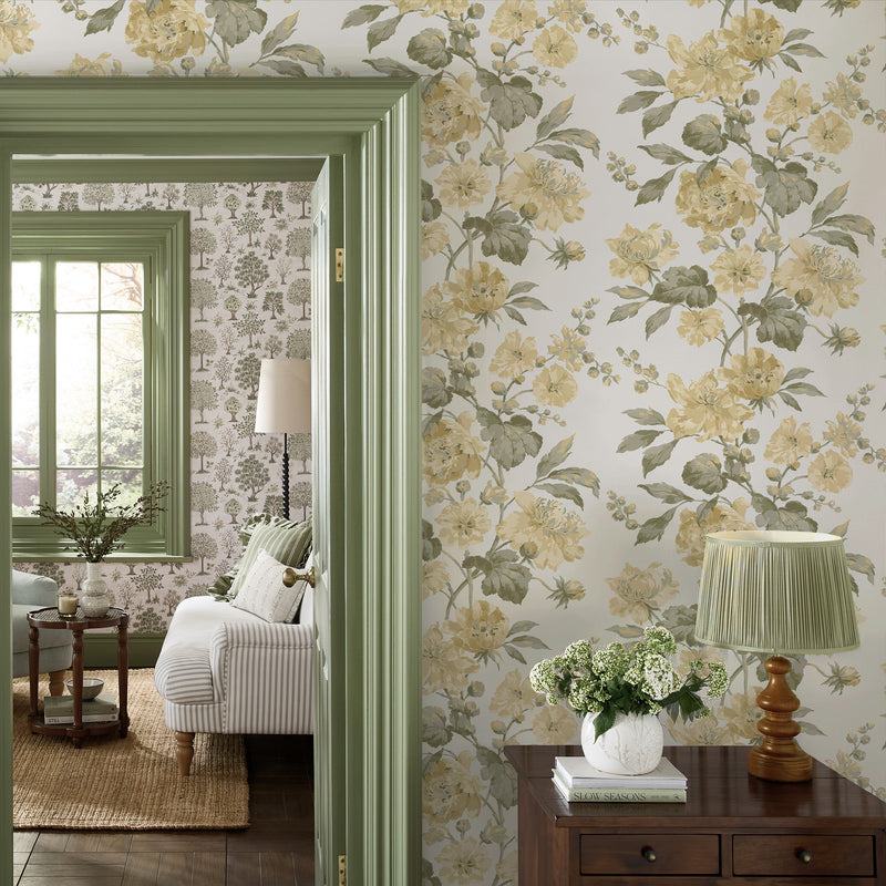 146950 Romilly Butter Yellow Laura Ashley AW26 Wallpaper by Laura Ashley