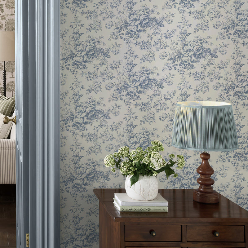 146952 Toile Delight Cornflower Blue Laura Ashley AW26 Wallpaper by Laura Ashley