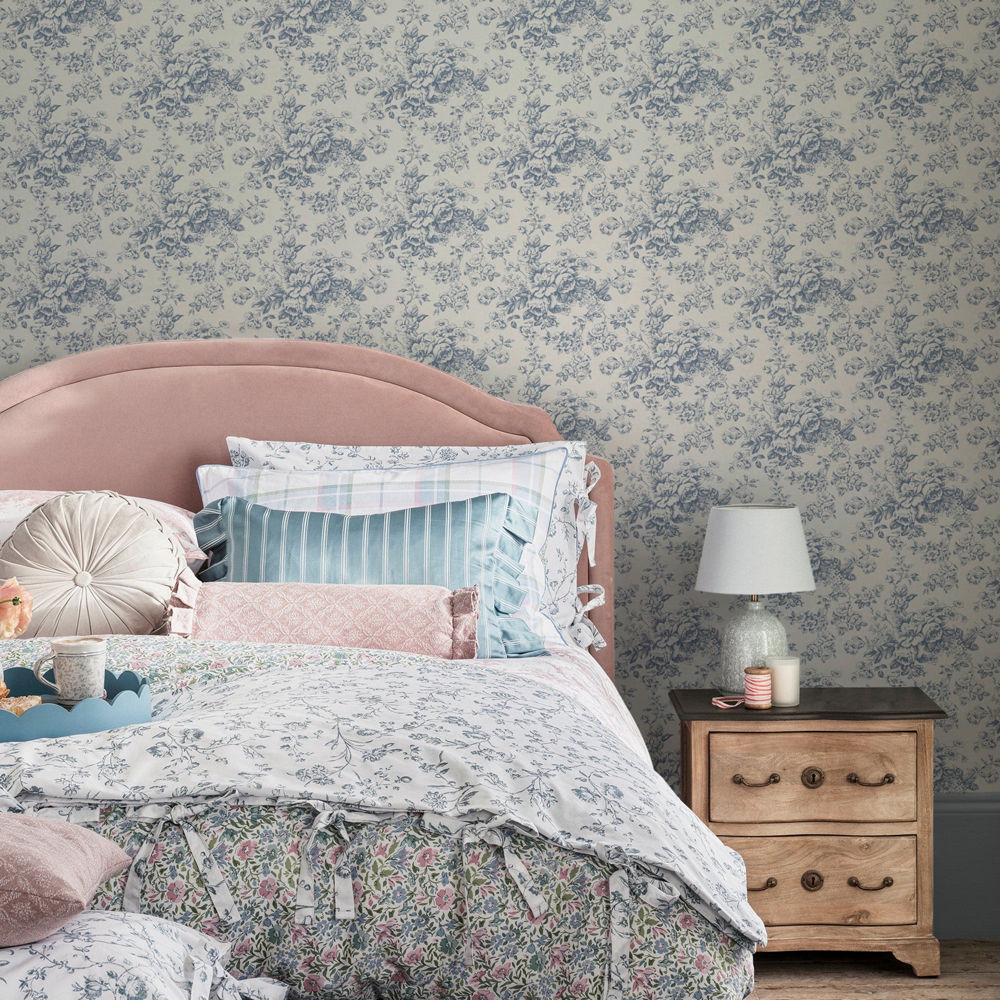 146952 Toile Delight Cornflower Blue Laura Ashley AW26 Wallpaper by Laura Ashley