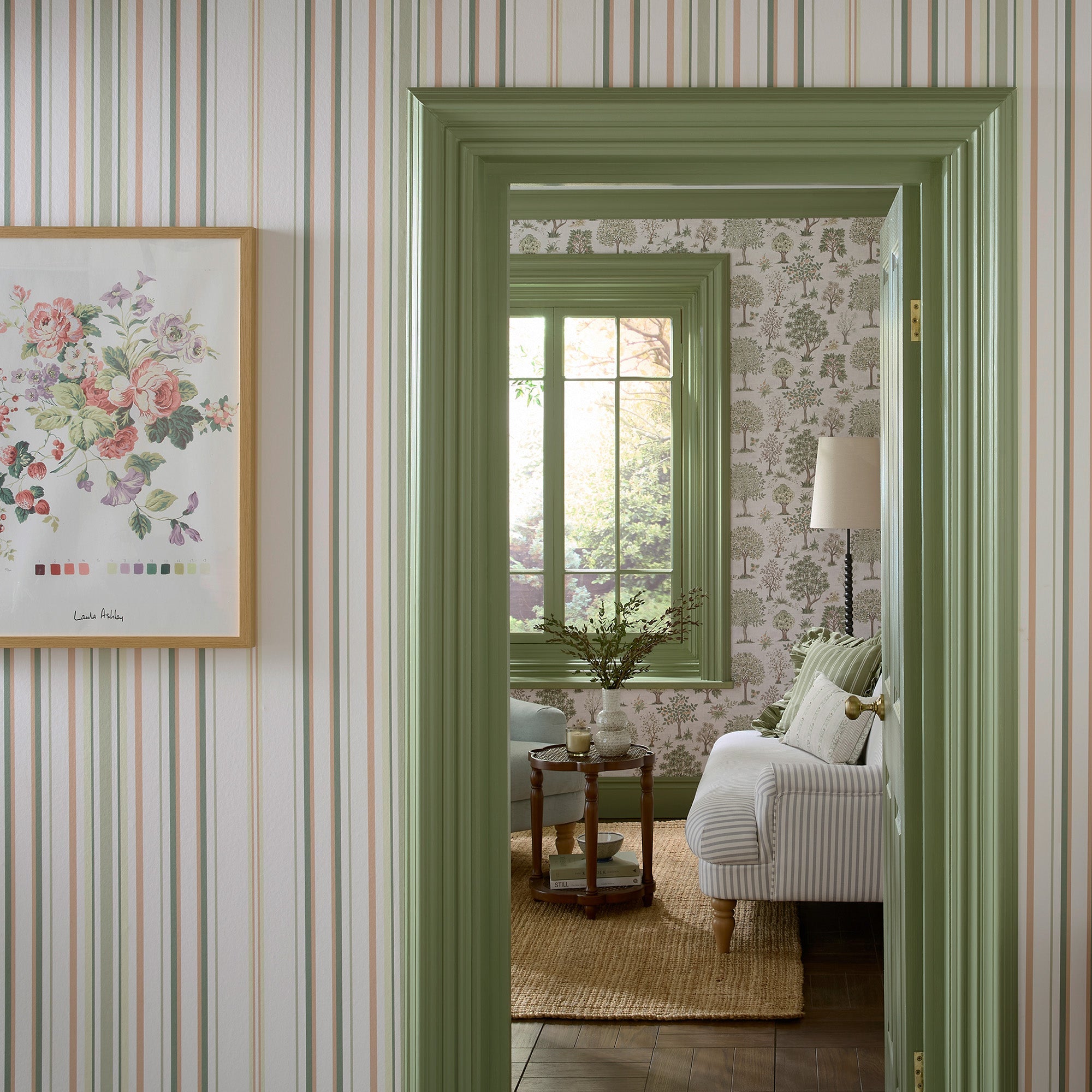 146955 Flinton Stripe Hedgerow Laura Ashley AW26 Wallpaper by Laura Ashley