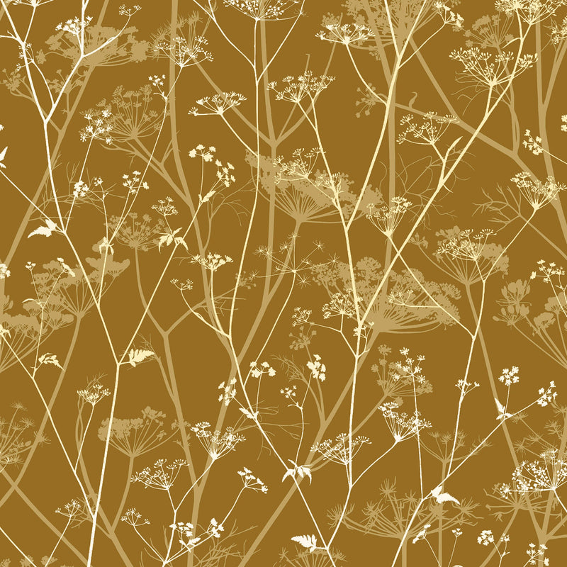 147004 Wild Chervil Mustard & Pewter Clarissa Hulse AW26 Wallpaper by Clarissa Hulse