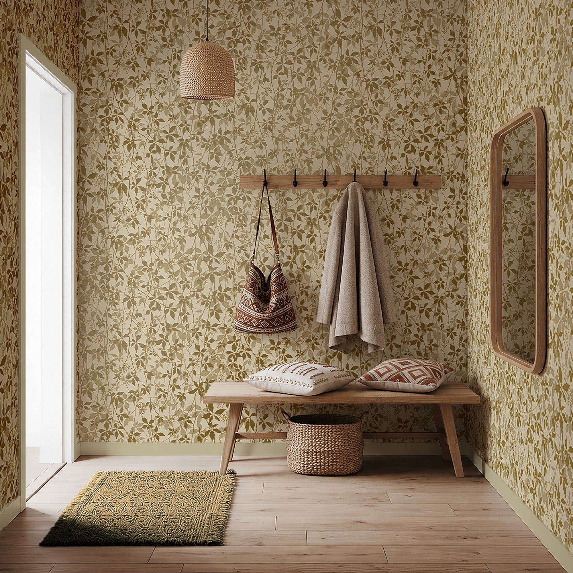 147009 Virginia Creeper Buttermilk & Gold Clarissa Hulse AW26 Wallpaper by Clarissa Hulse