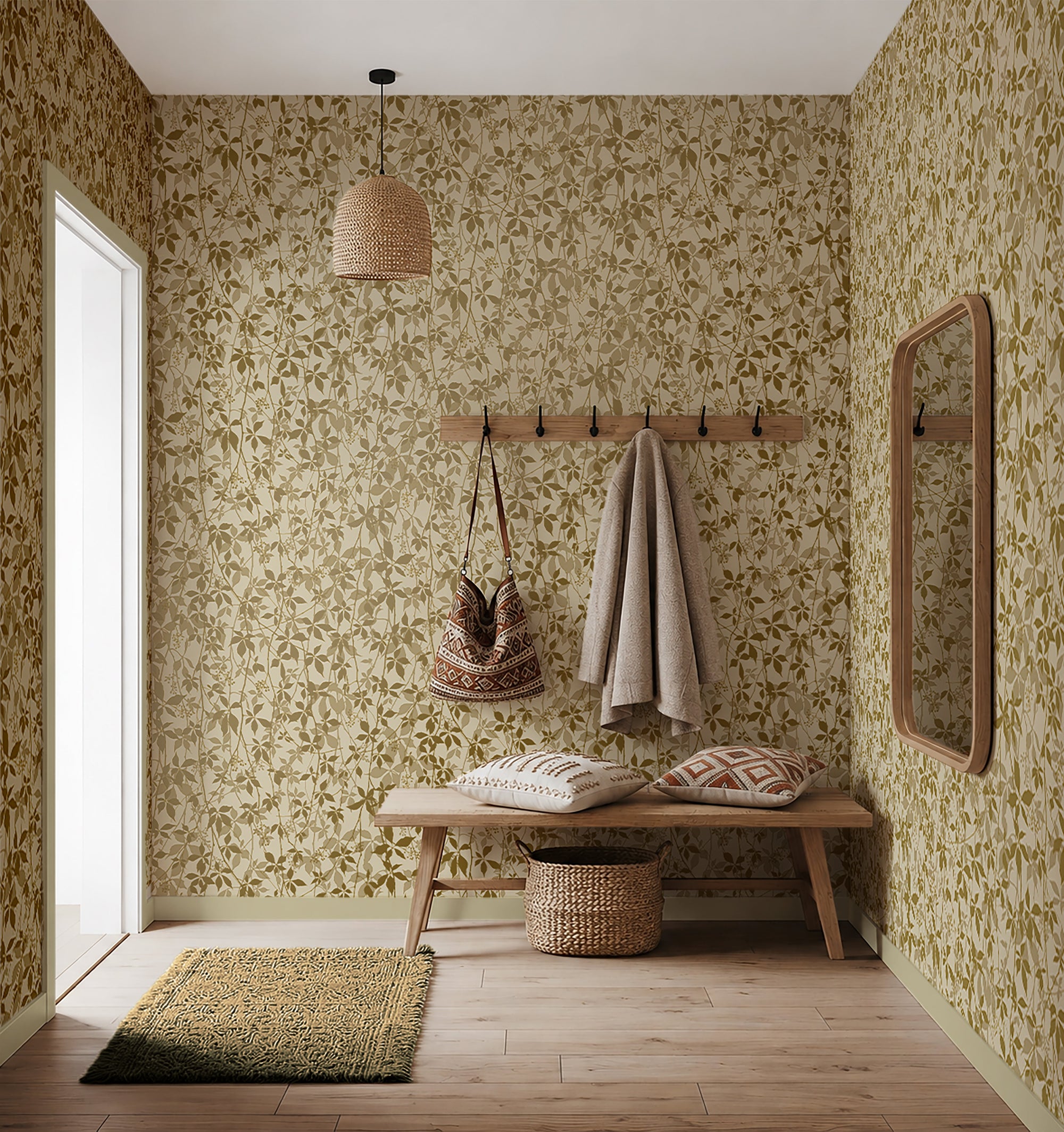 147009 Virginia Creeper Buttermilk & Gold Clarissa Hulse AW26 Wallpaper by Clarissa Hulse