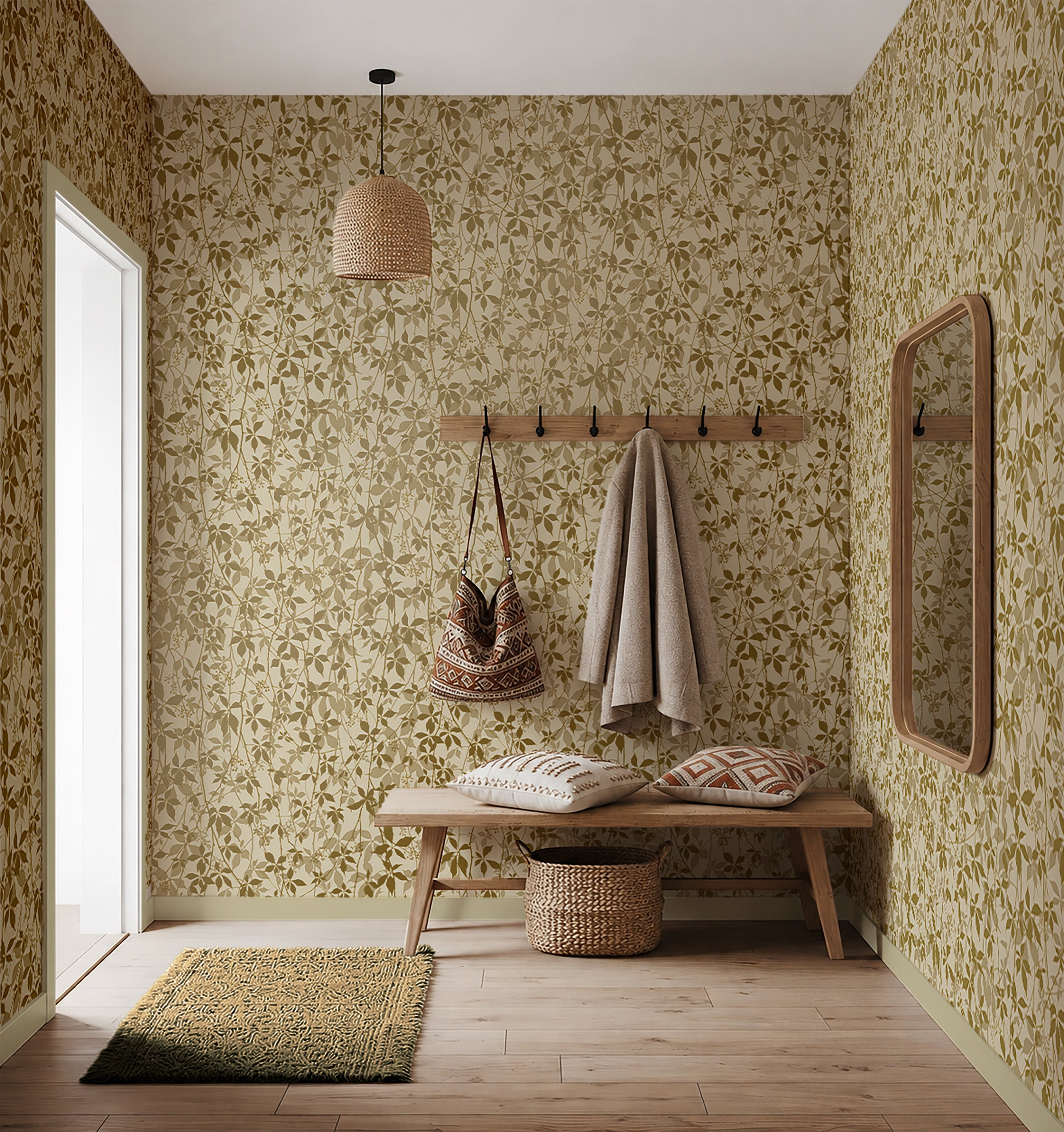 147009 Virginia Creeper Buttermilk & Gold Clarissa Hulse AW26 Wallpaper by Clarissa Hulse