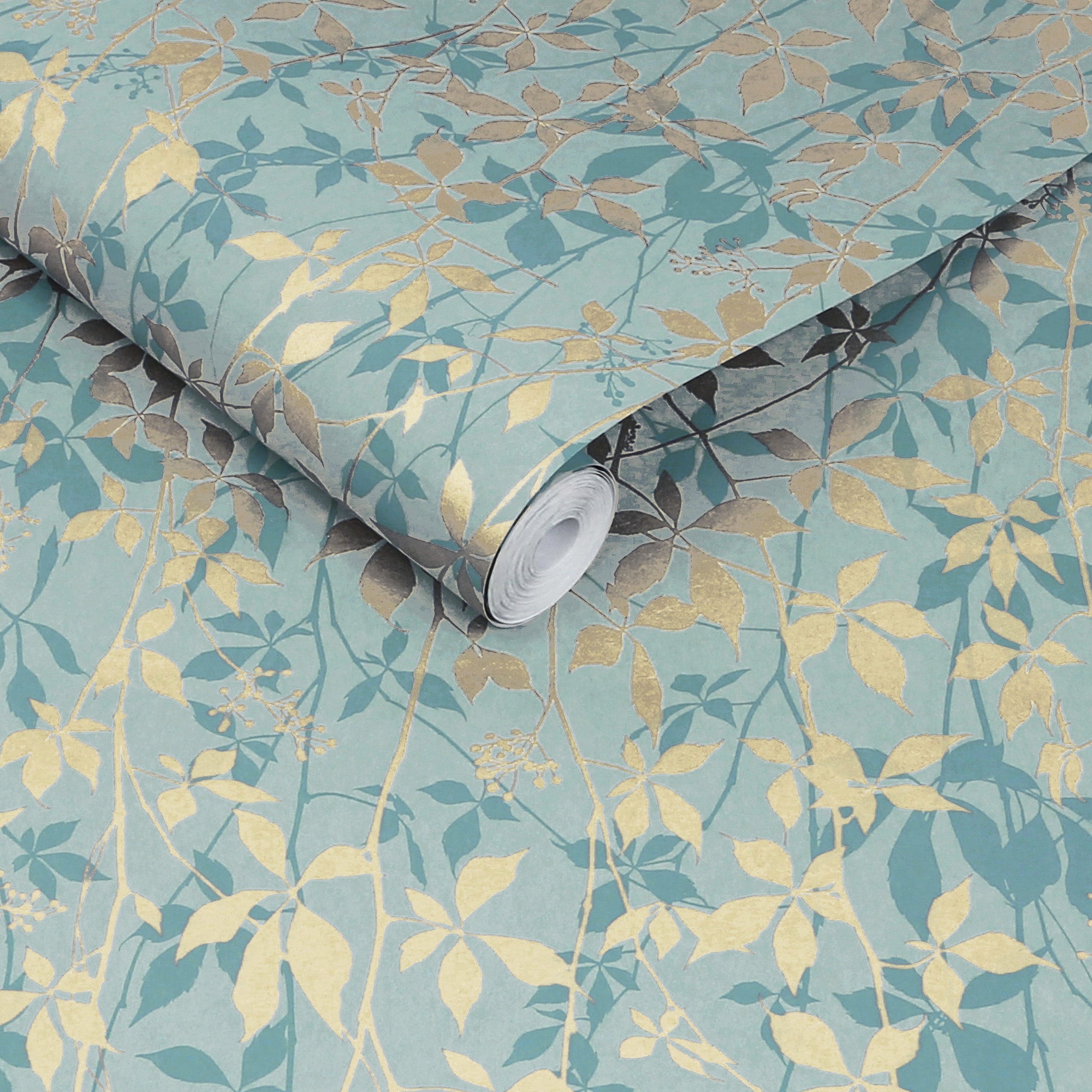 147011 Virginia Creeper Powder Blue & Soft Gold Clarissa Hulse AW26 Wallpaper by Clarissa Hulse
