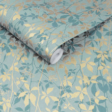 147011 Virginia Creeper Powder Blue & Soft Gold Clarissa Hulse AW26 Wallpaper by Clarissa Hulse