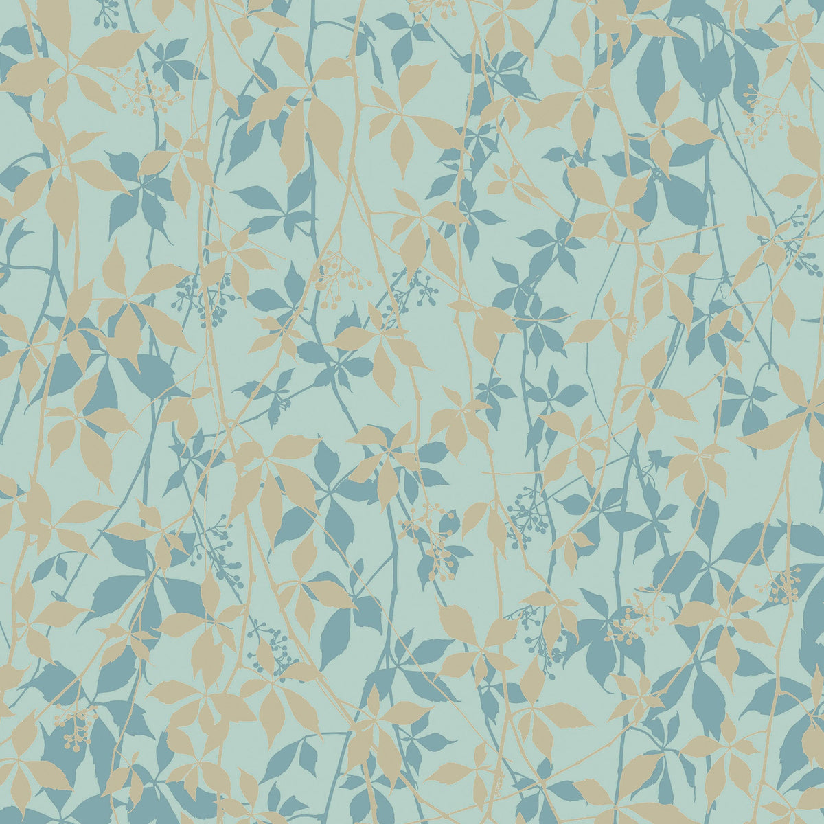 Virginia Creeper Powder Blue & Soft Gold AW26 Wallpaper by Clarissa Hulse