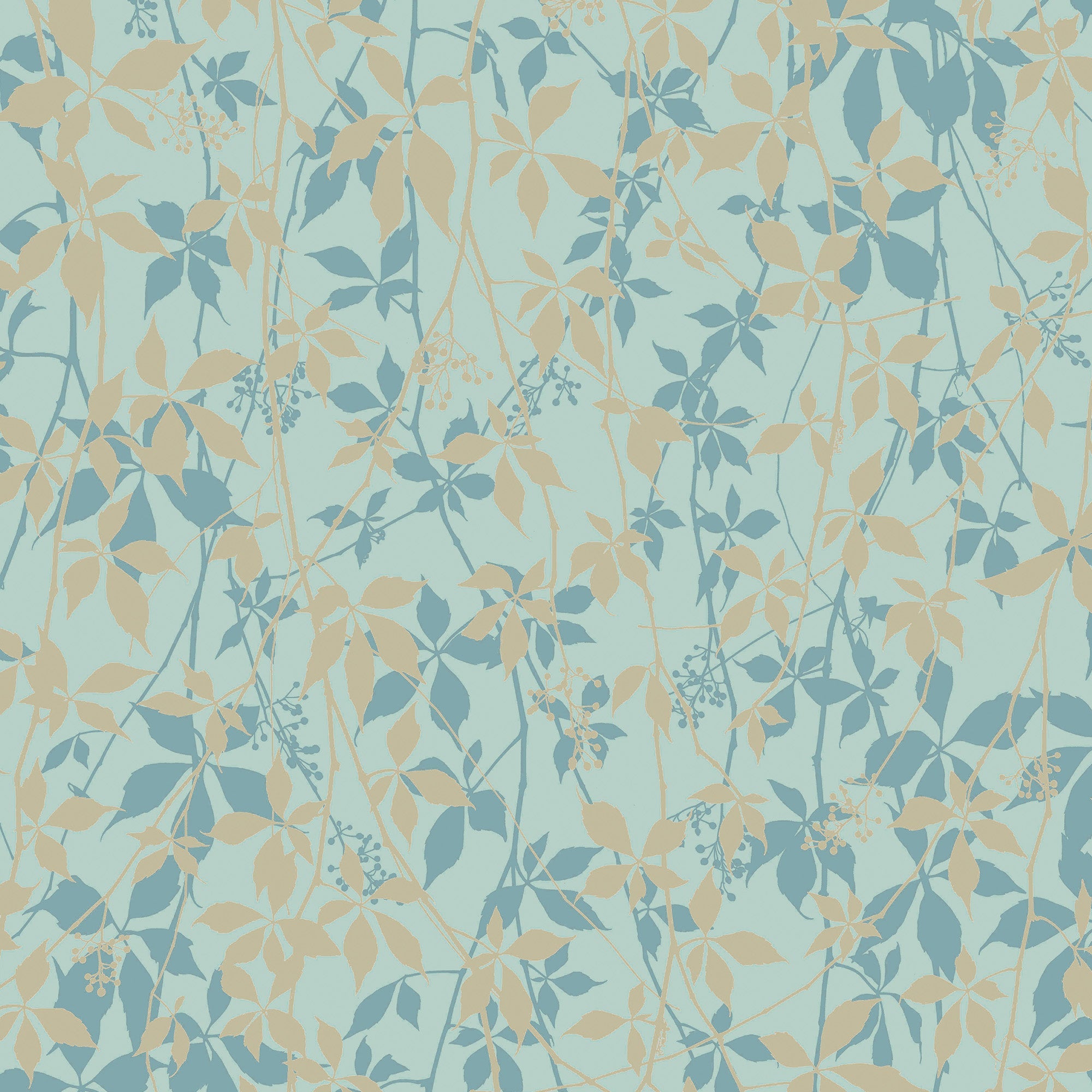 147011 Virginia Creeper Powder Blue & Soft Gold Clarissa Hulse AW26 Wallpaper by Clarissa Hulse