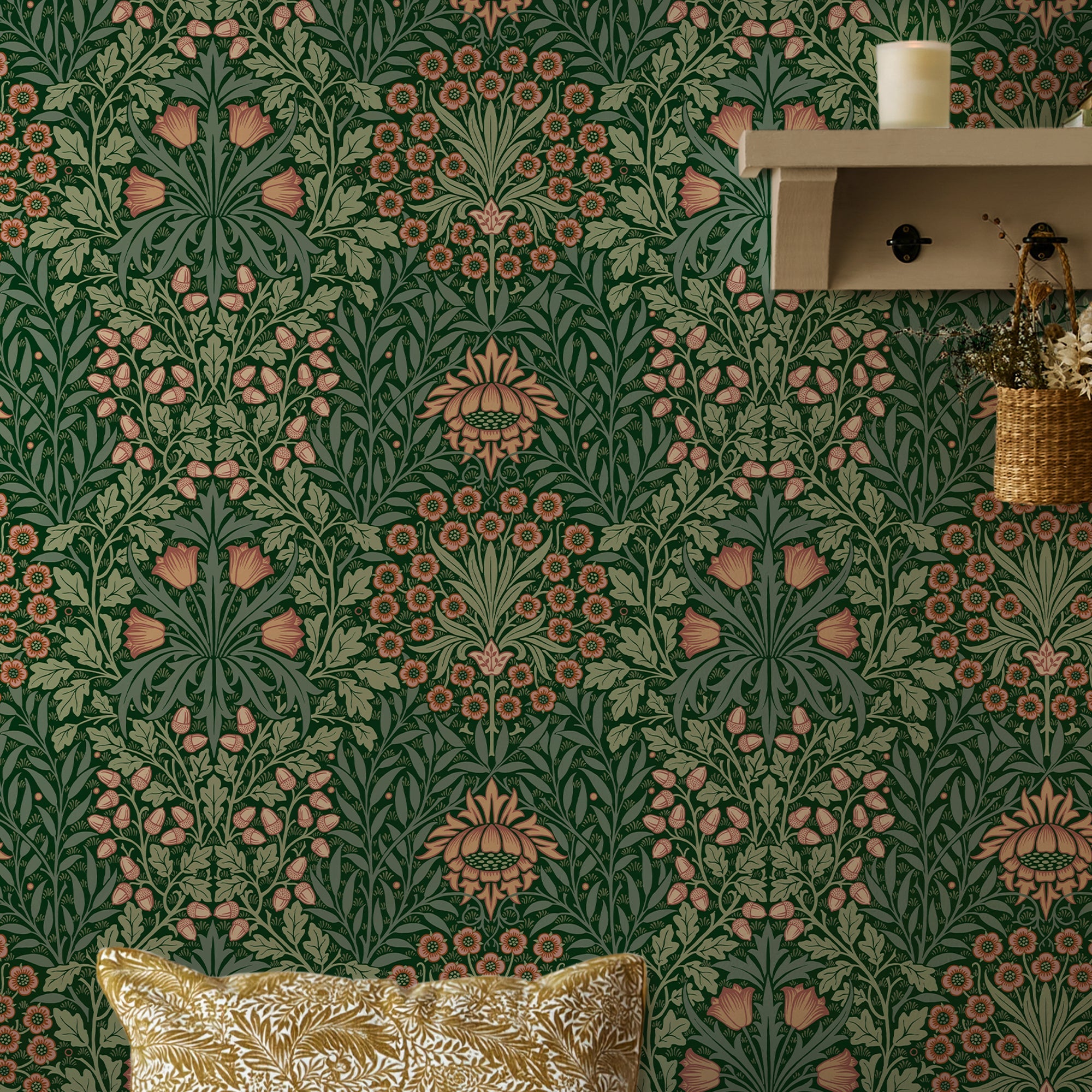 147063 Oak & Willow Privet Green William Morris at Home AW26 Wallpaper by William Morris at Home