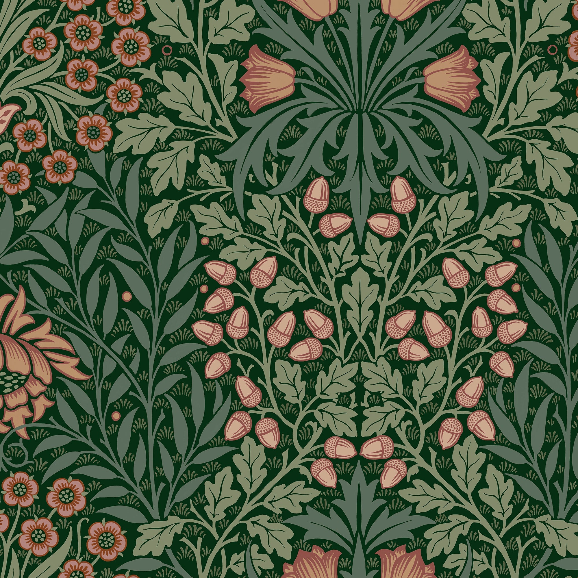 147063 Oak & Willow Privet Green William Morris at Home AW26 Wallpaper by William Morris at Home