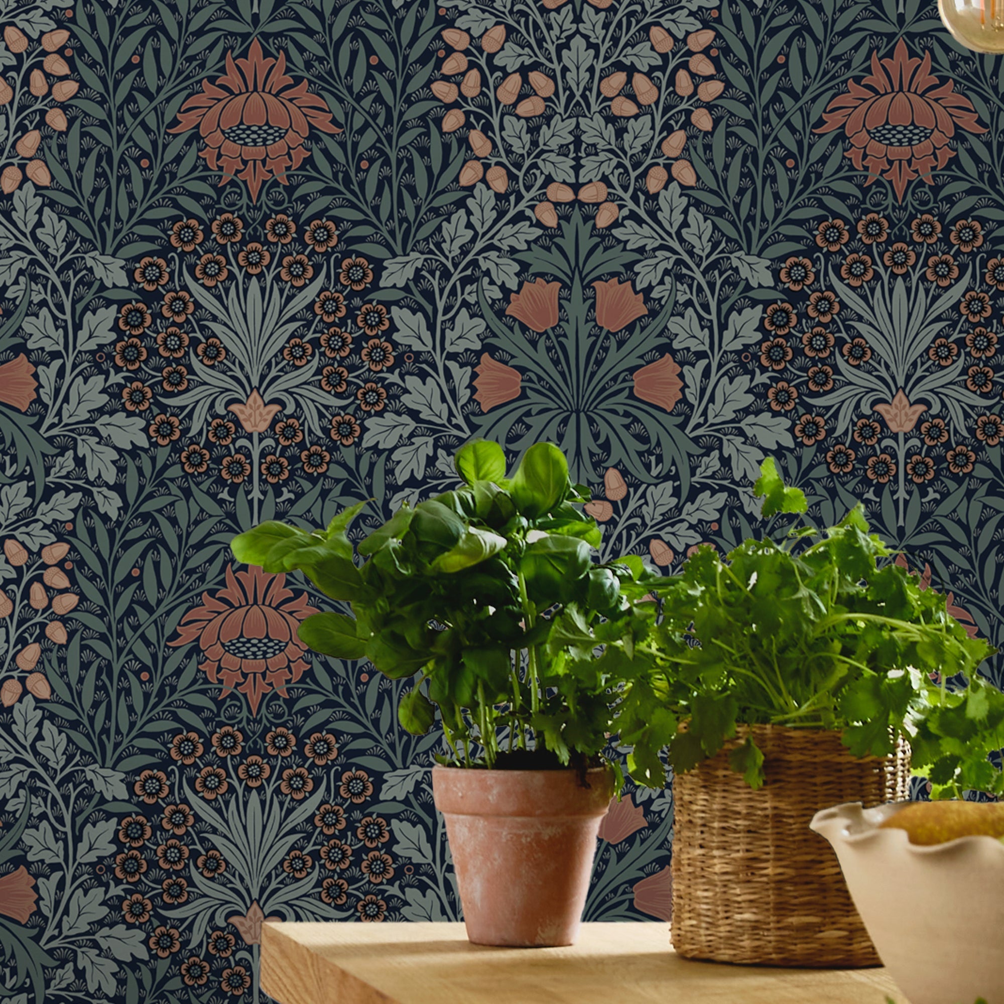 147064 Oak & Willow Ink Blue William Morris at Home AW26 Wallpaper by William Morris at Home