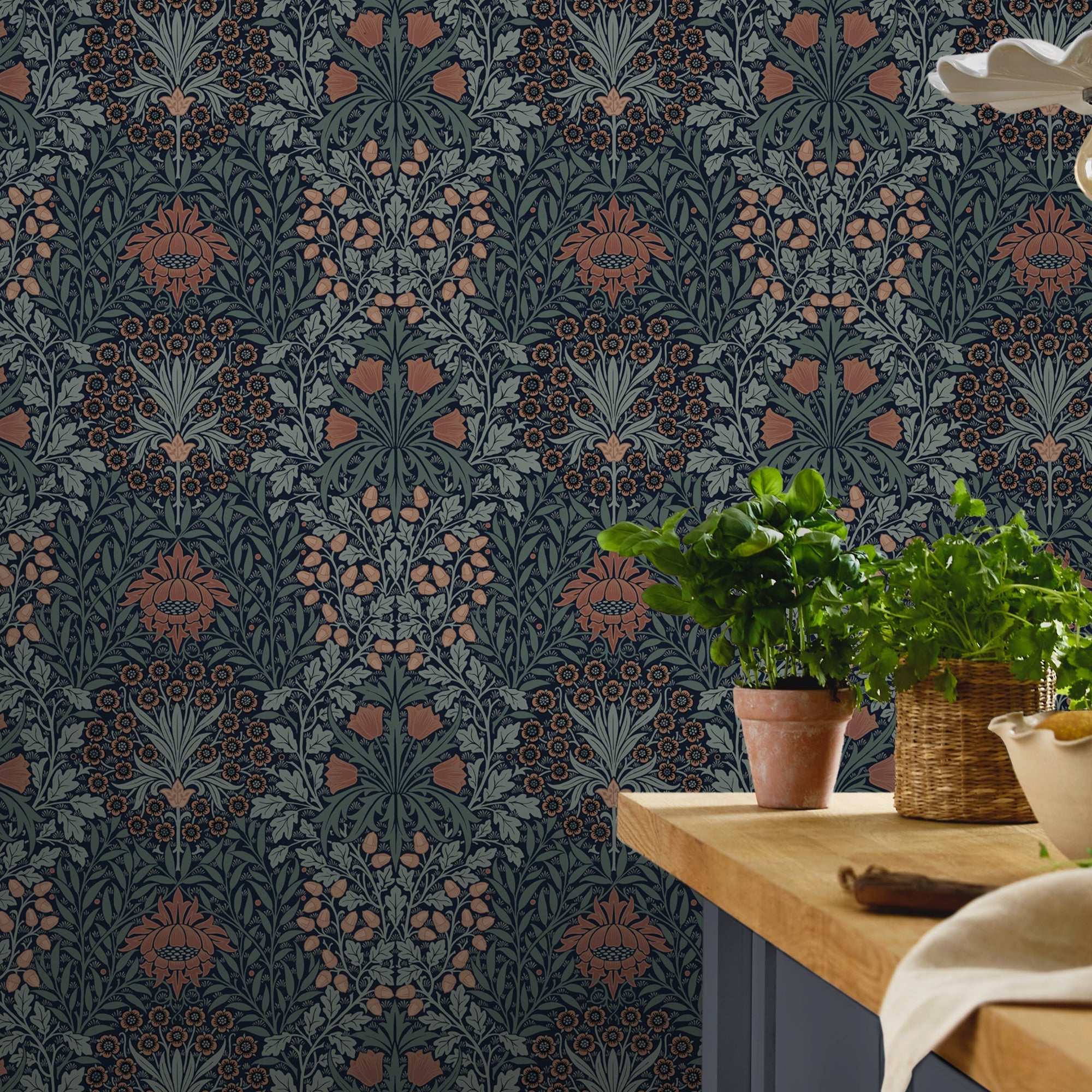 147064 Oak & Willow Ink Blue William Morris at Home AW26 Wallpaper by William Morris at Home