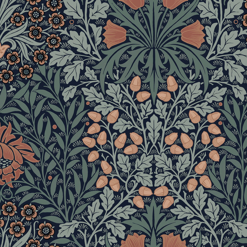 147064 Oak & Willow Ink Blue William Morris at Home AW26 Wallpaper by William Morris at Home