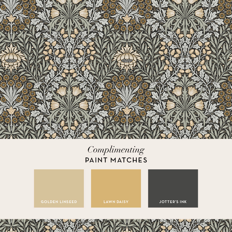 147065 Oak & Willow Charcoal William Morris at Home AW26 Wallpaper by William Morris at Home