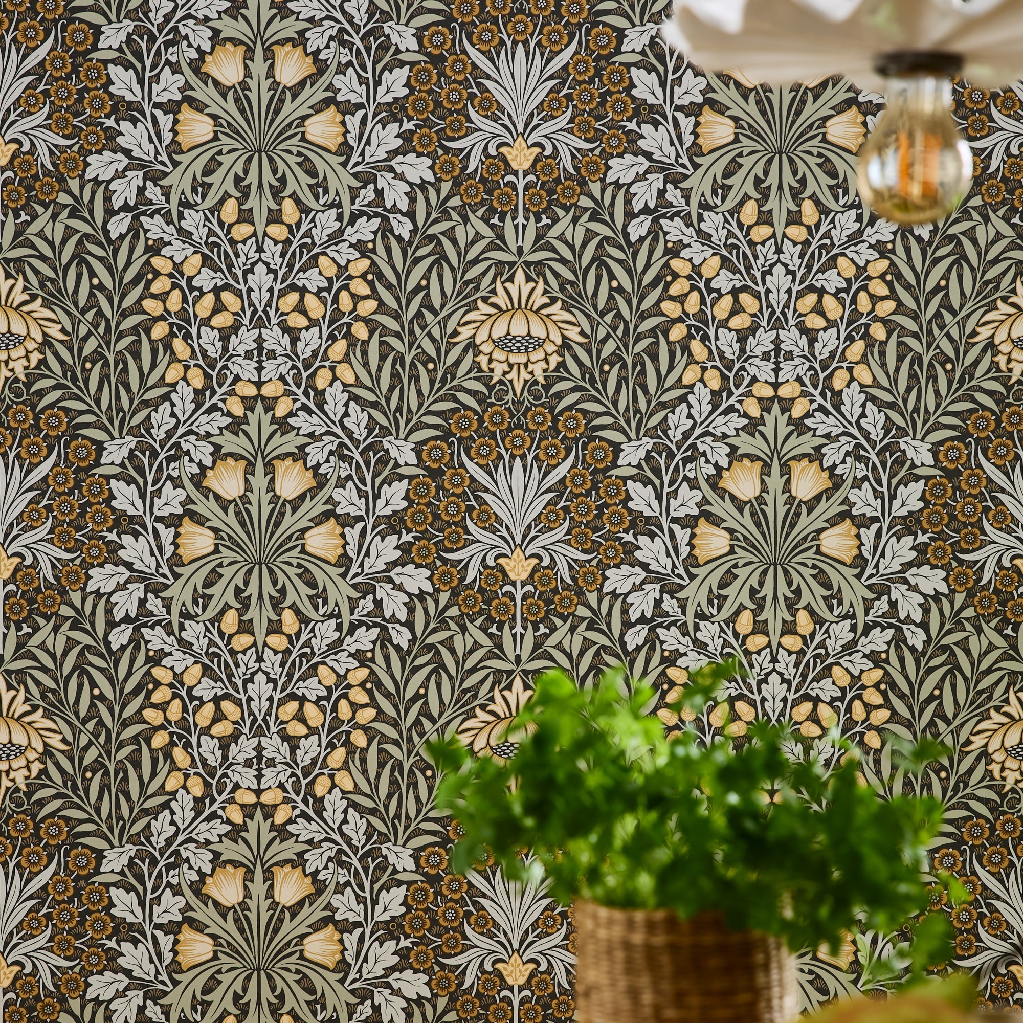 147065 Oak & Willow Charcoal William Morris at Home AW26 Wallpaper by William Morris at Home