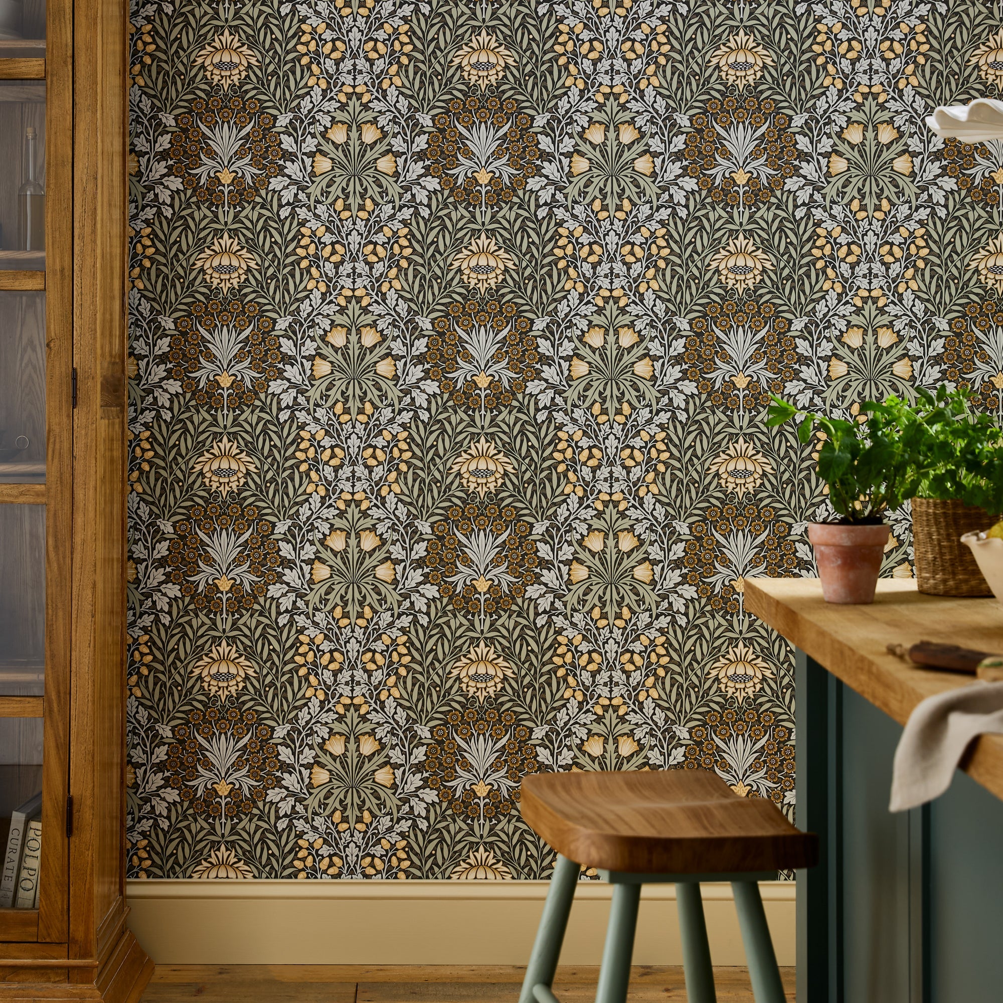 147065 Oak & Willow Charcoal William Morris at Home AW26 Wallpaper by William Morris at Home