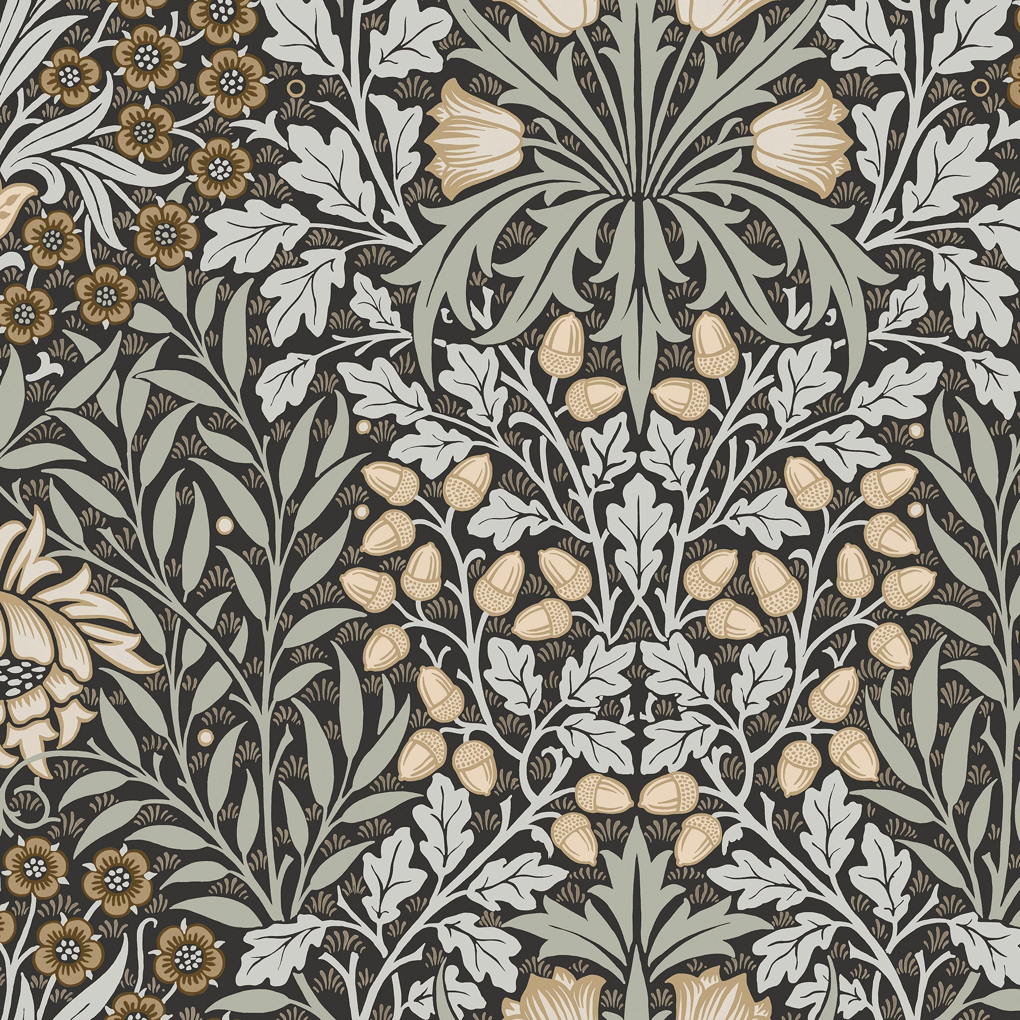 147065 Oak & Willow Charcoal William Morris at Home AW26 Wallpaper by William Morris at Home