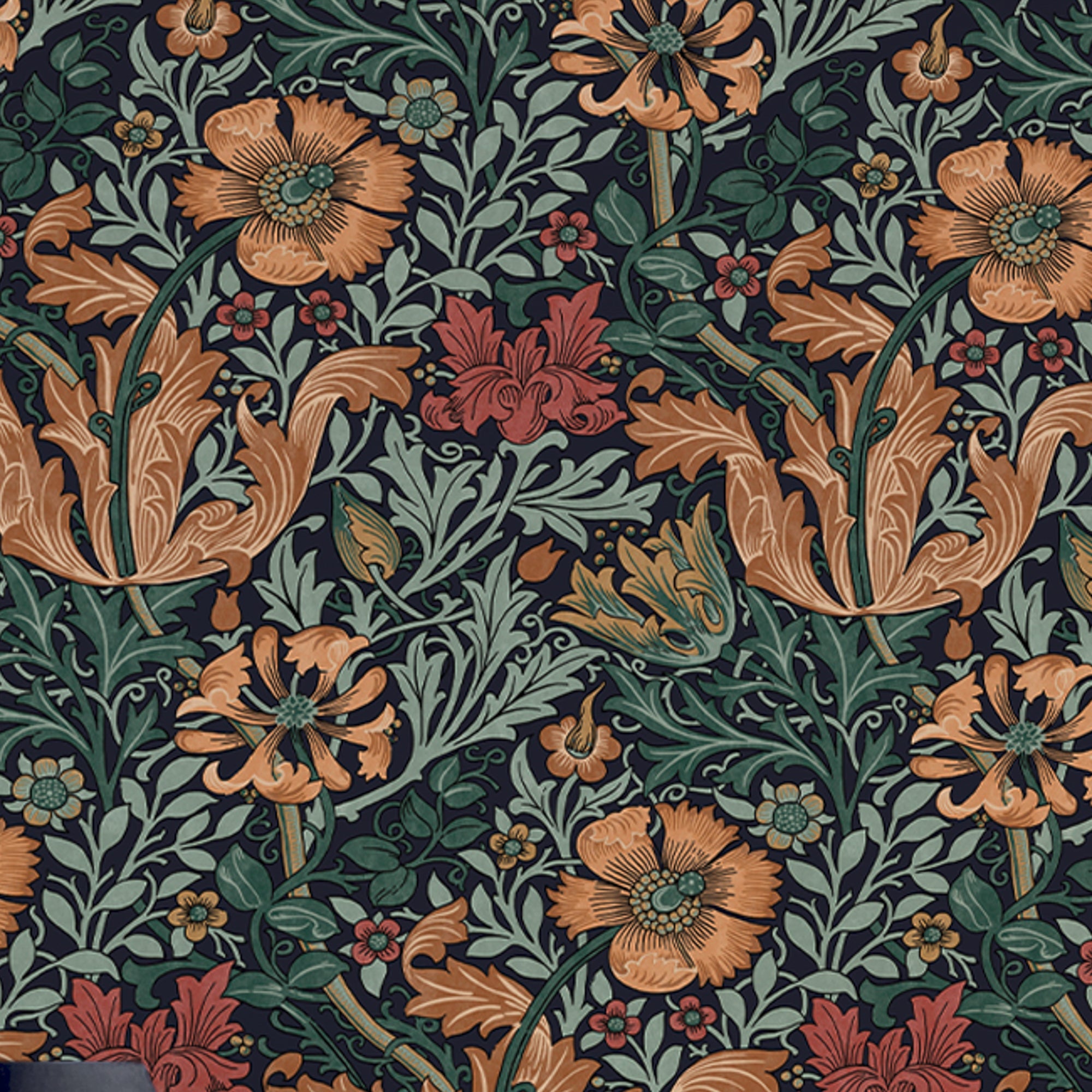 147069 Compton Ink Blue William Morris at Home AW26 Wallpaper by William Morris at Home