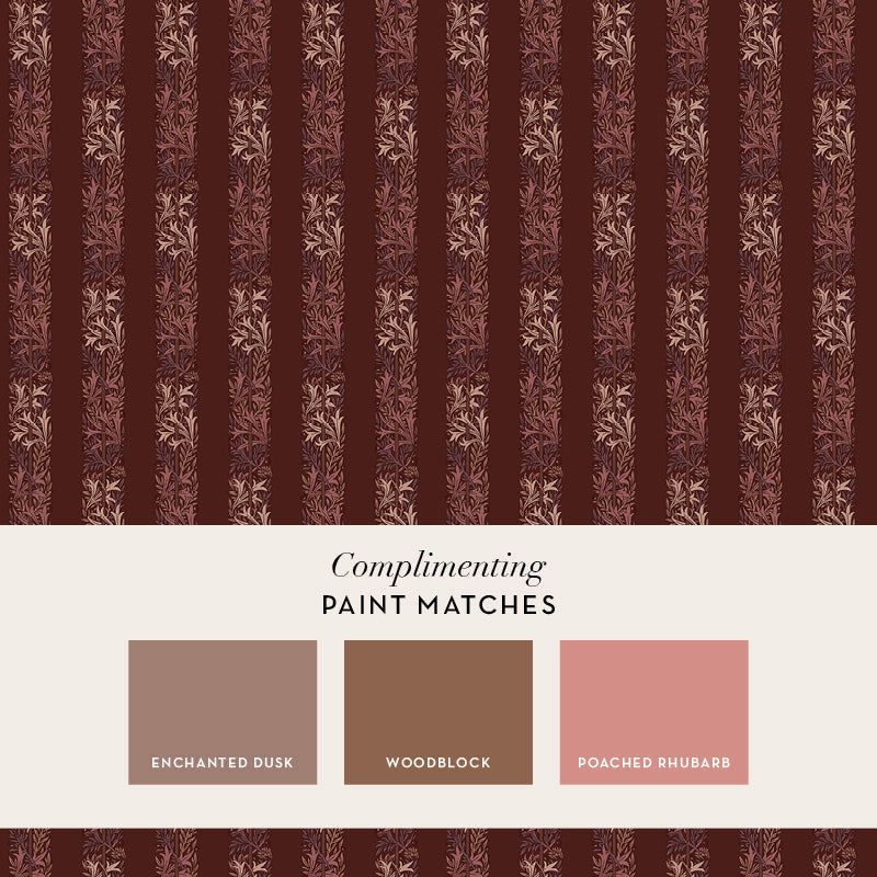 147070 Love Is Enough Stripe Damson William Morris at Home AW26 Wallpaper by William Morris at Home