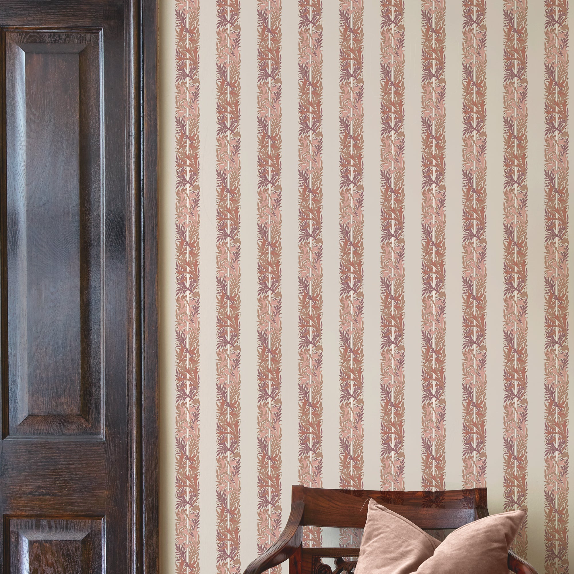 147071 Love Is Enough Stripe Terracotta William Morris at Home AW26 Wallpaper by William Morris at Home