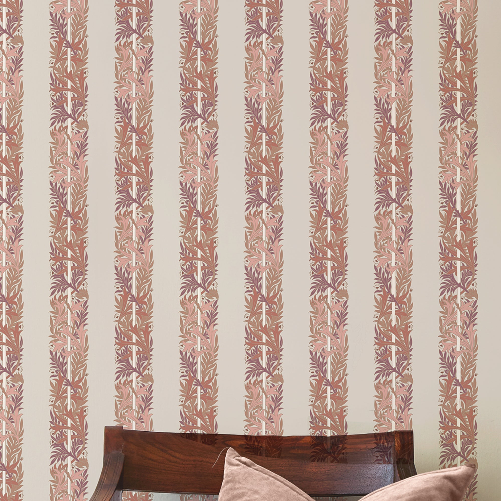 147071 Love Is Enough Stripe Terracotta William Morris at Home AW26 Wallpaper by William Morris at Home