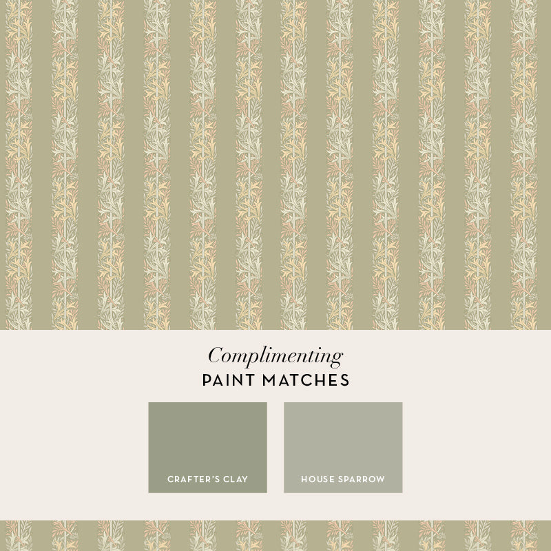 147072 Love Is Enough Stripe Sage William Morris at Home AW26 Wallpaper by William Morris at Home