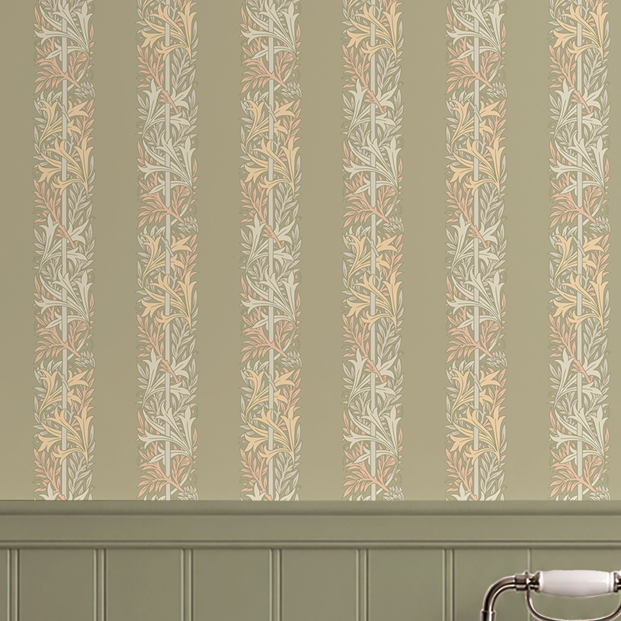 147072 Love Is Enough Stripe Sage William Morris at Home AW26 Wallpaper by William Morris at Home