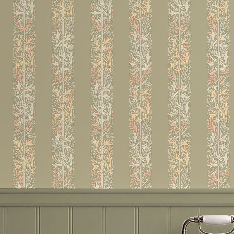 147072 Love Is Enough Stripe Sage William Morris at Home AW26 Wallpaper by William Morris at Home