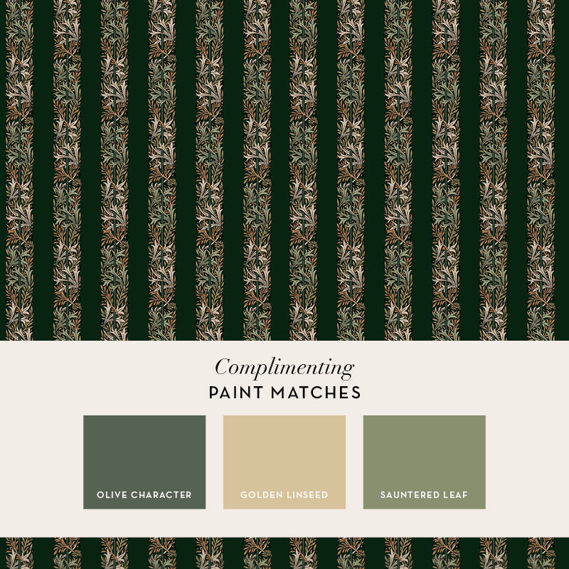 147073 Love Is Enough Stripe Privet Green William Morris at Home AW26 Wallpaper by William Morris at Home
