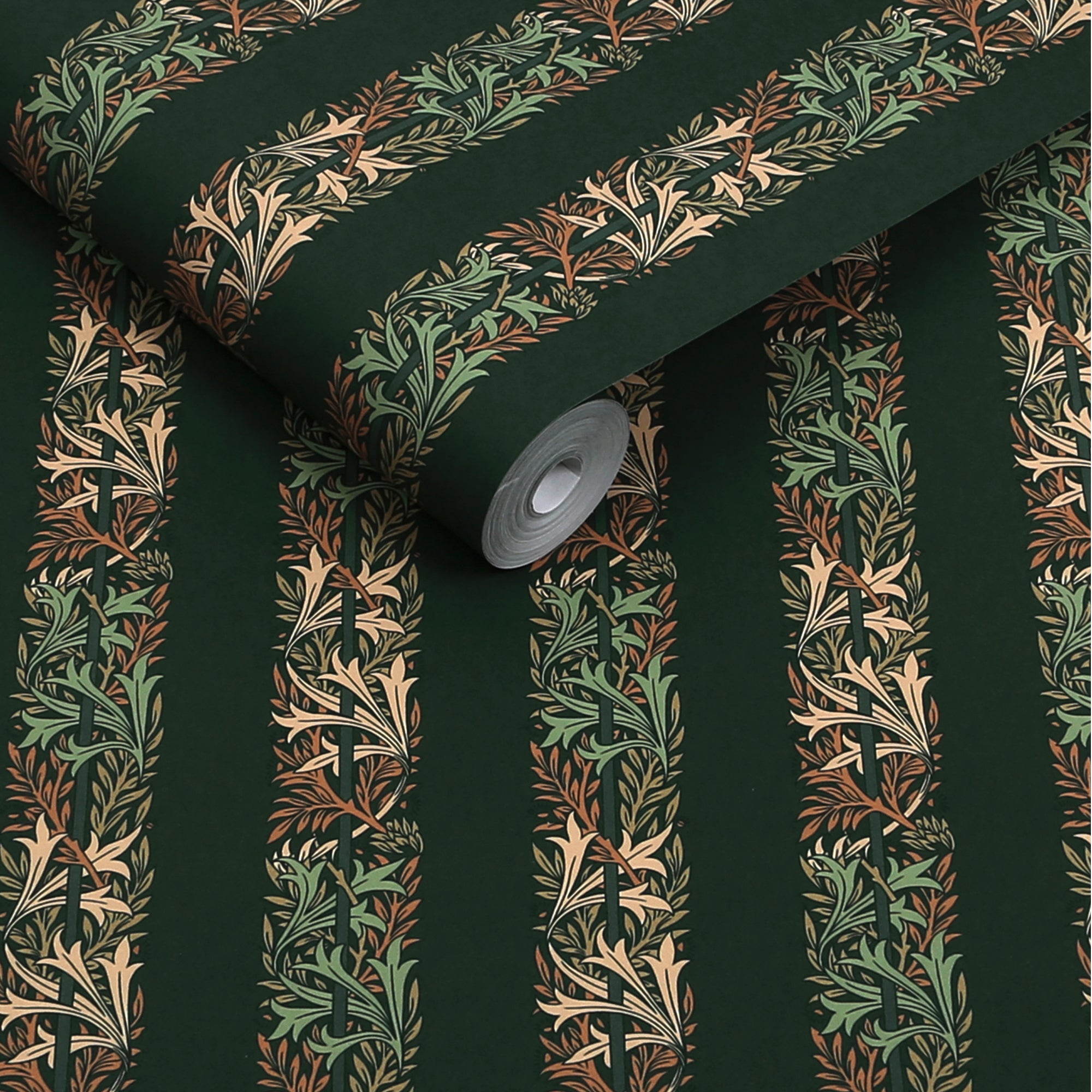 147073 Love Is Enough Stripe Privet Green William Morris at Home AW26 Wallpaper by William Morris at Home