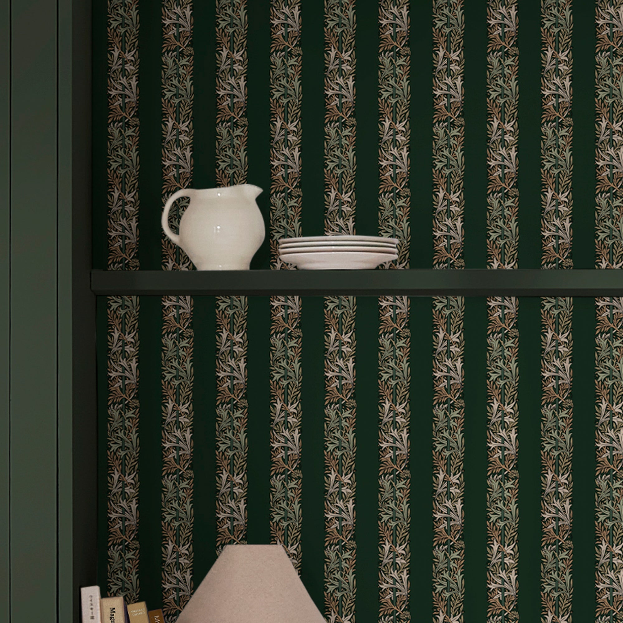 147073 Love Is Enough Stripe Privet Green William Morris at Home AW26 Wallpaper by William Morris at Home