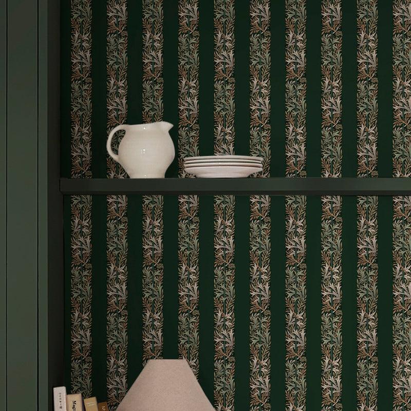 147073 Love Is Enough Stripe Privet Green William Morris at Home AW26 Wallpaper by William Morris at Home