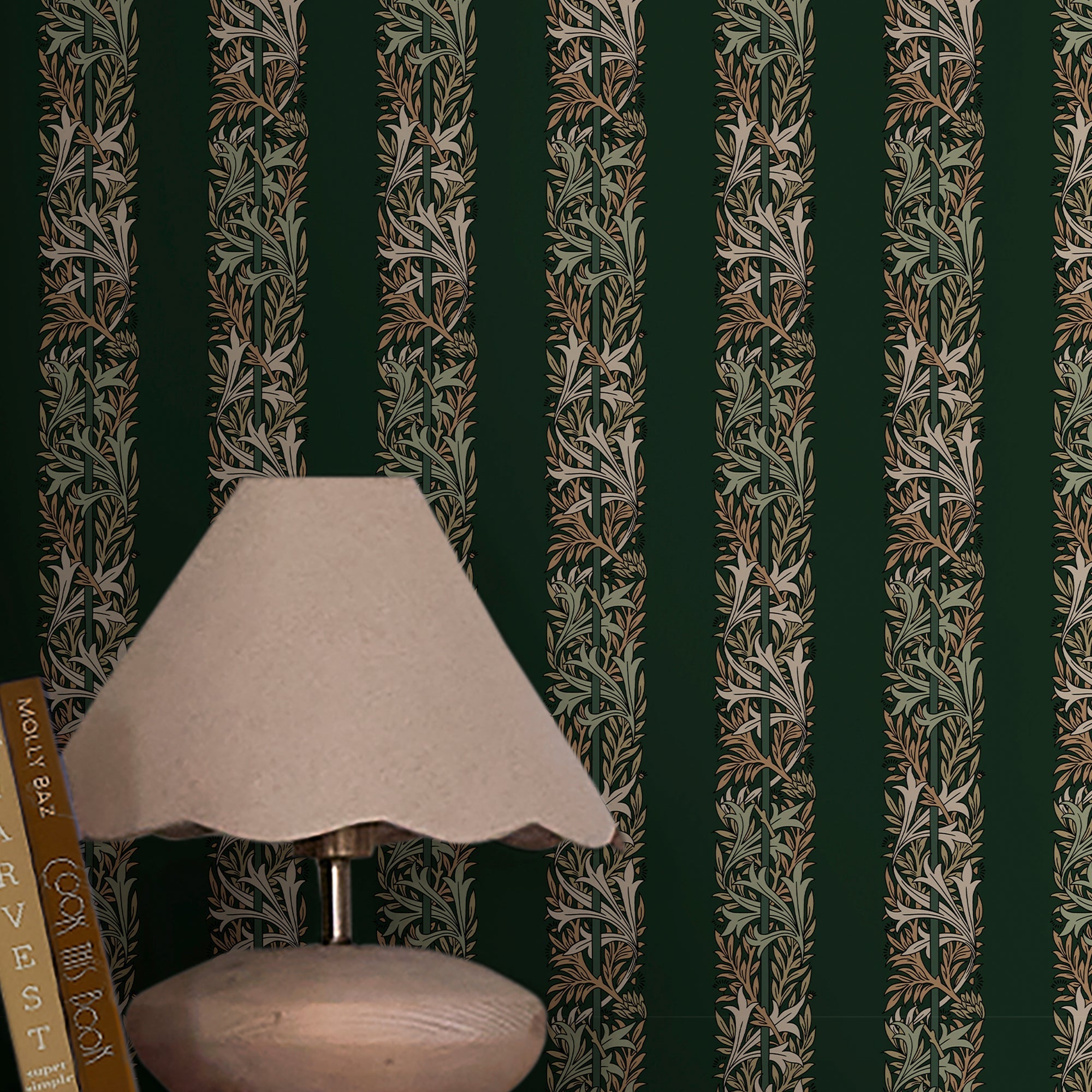 147073 Love Is Enough Stripe Privet Green William Morris at Home AW26 Wallpaper by William Morris at Home