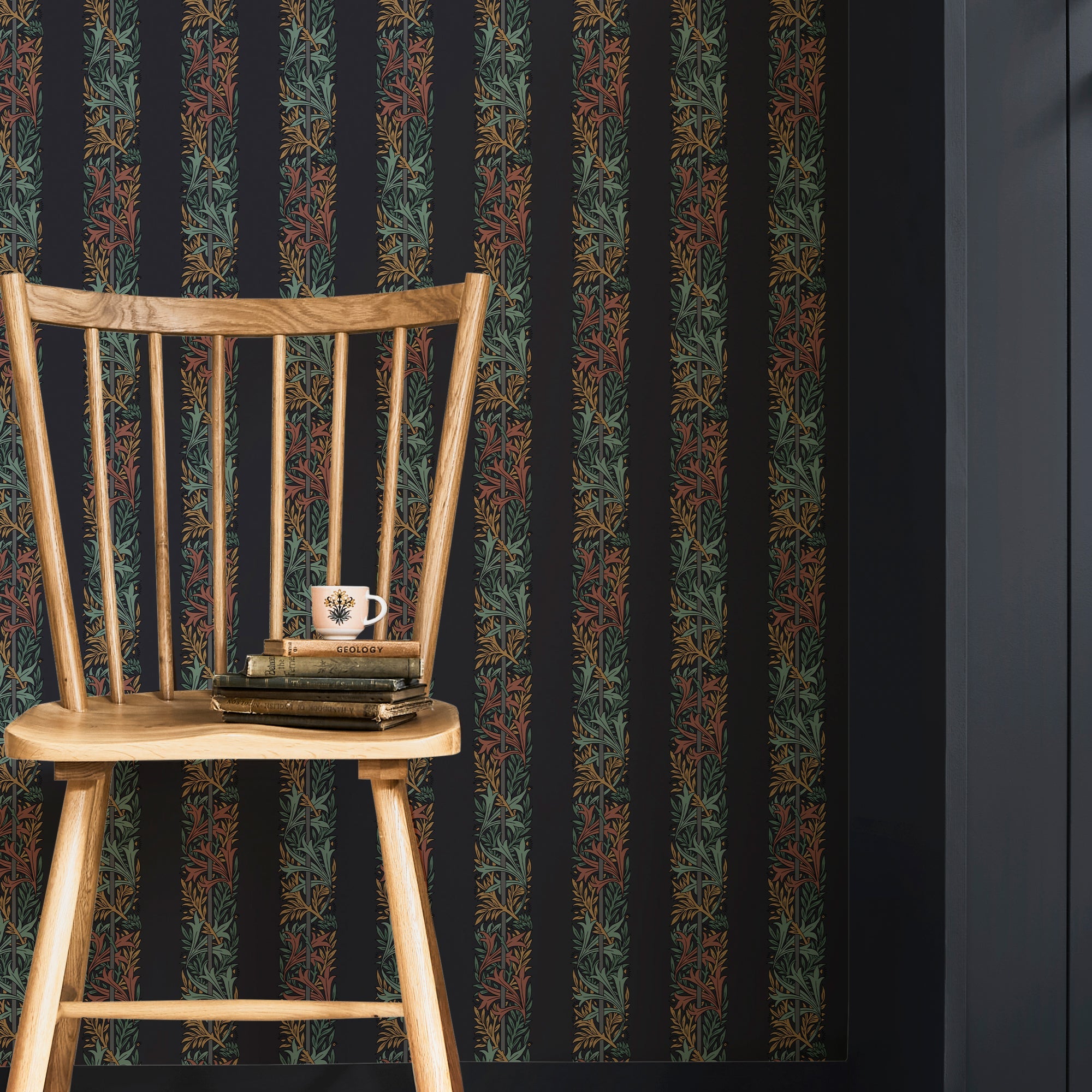 147074 Love Is Enough Stripe Ink Blue William Morris at Home AW26 Wallpaper by William Morris at Home