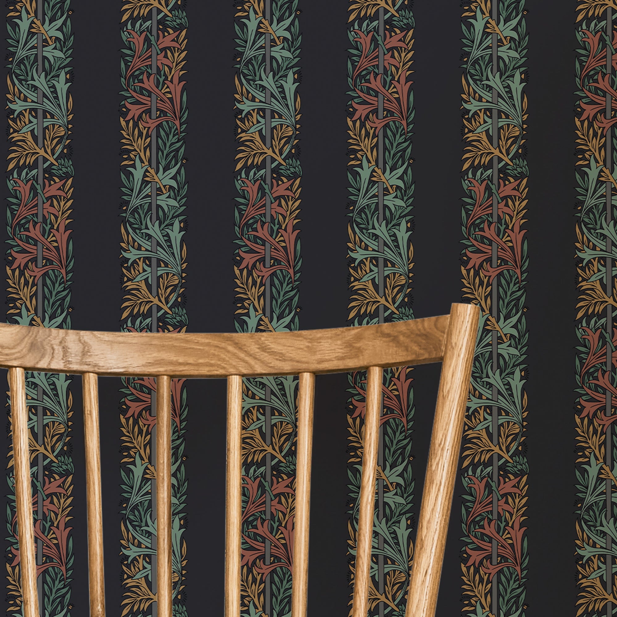 147074 Love Is Enough Stripe Ink Blue William Morris at Home AW26 Wallpaper by William Morris at Home