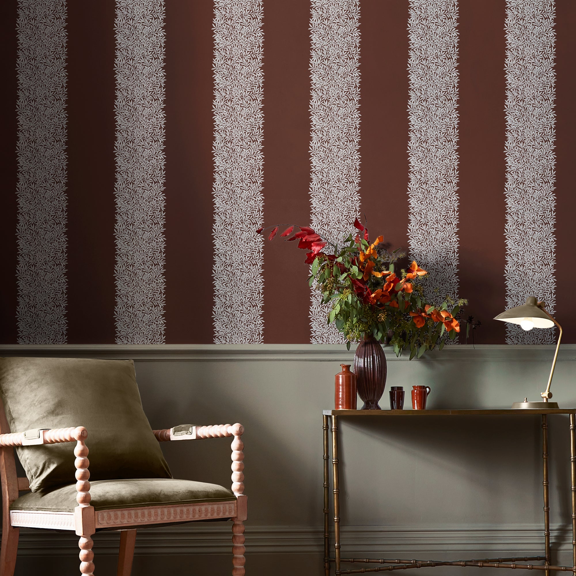 147075 Willow Stripe Damson William Morris at Home AW26 Wallpaper by William Morris at Home
