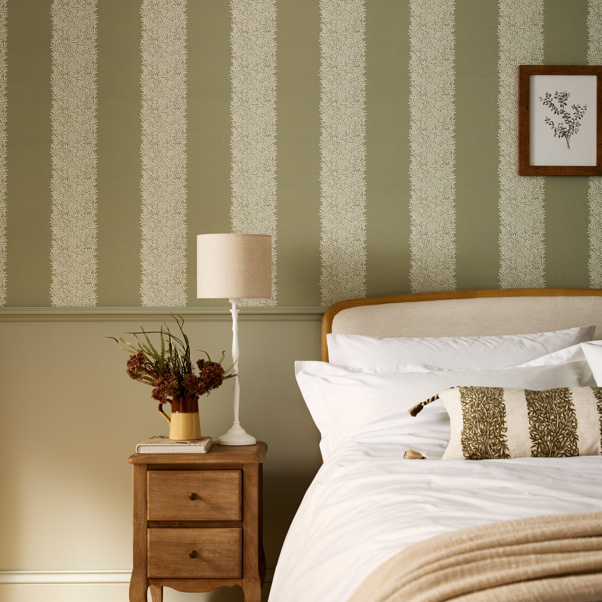 147077 Willow Stripe Sage William Morris at Home AW26 Wallpaper by William Morris at Home
