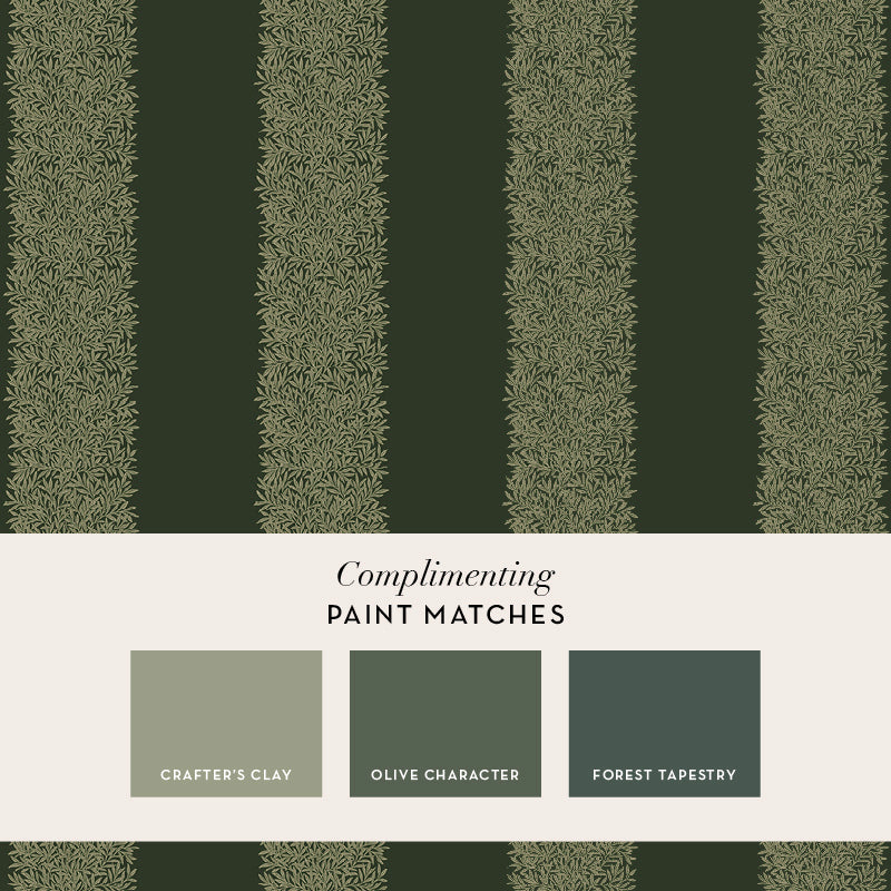 147078 Willow Stripe Privet Green William Morris at Home AW26 Wallpaper by William Morris at Home