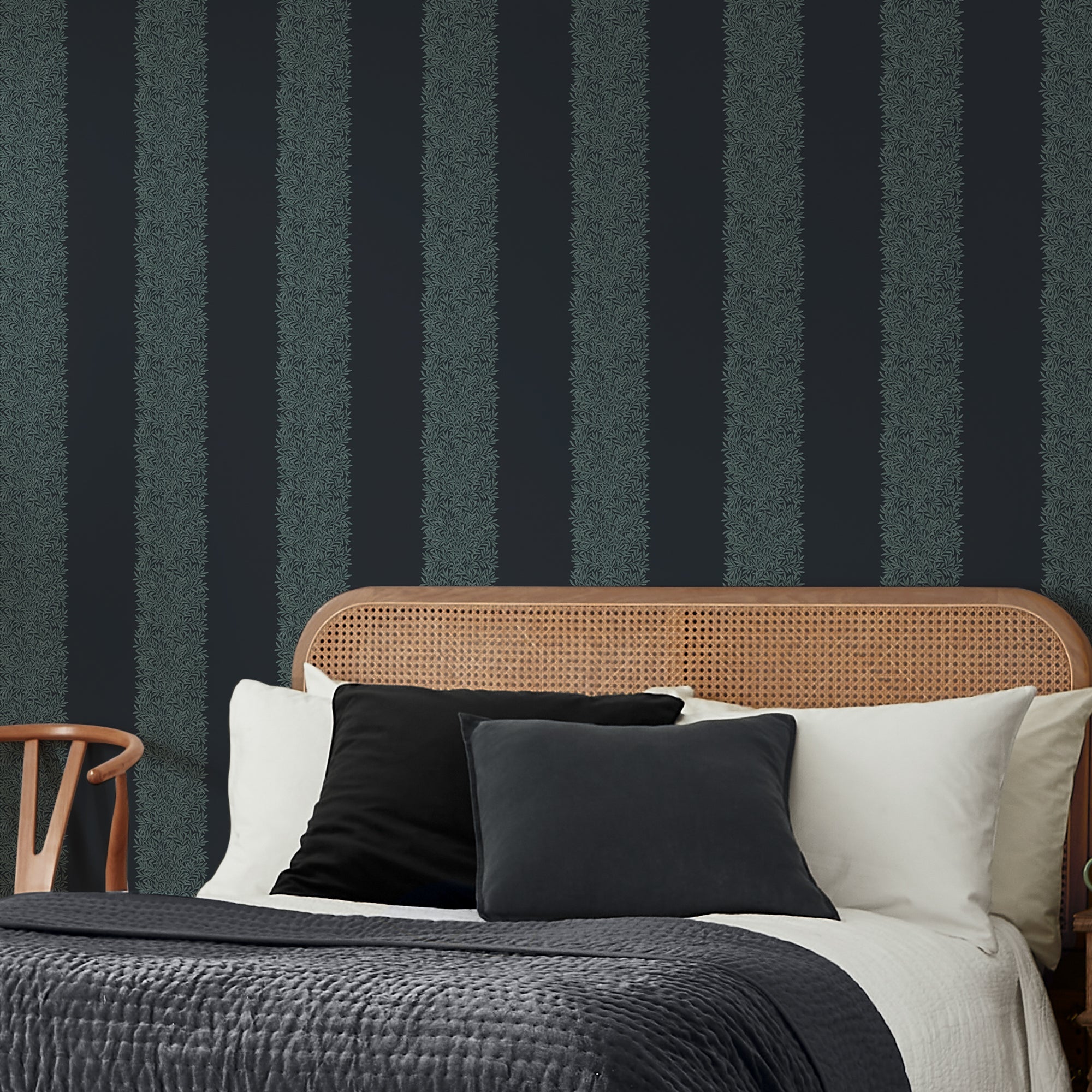147079 Willow Stripe Ink Blue William Morris at Home AW26 Wallpaper by William Morris at Home